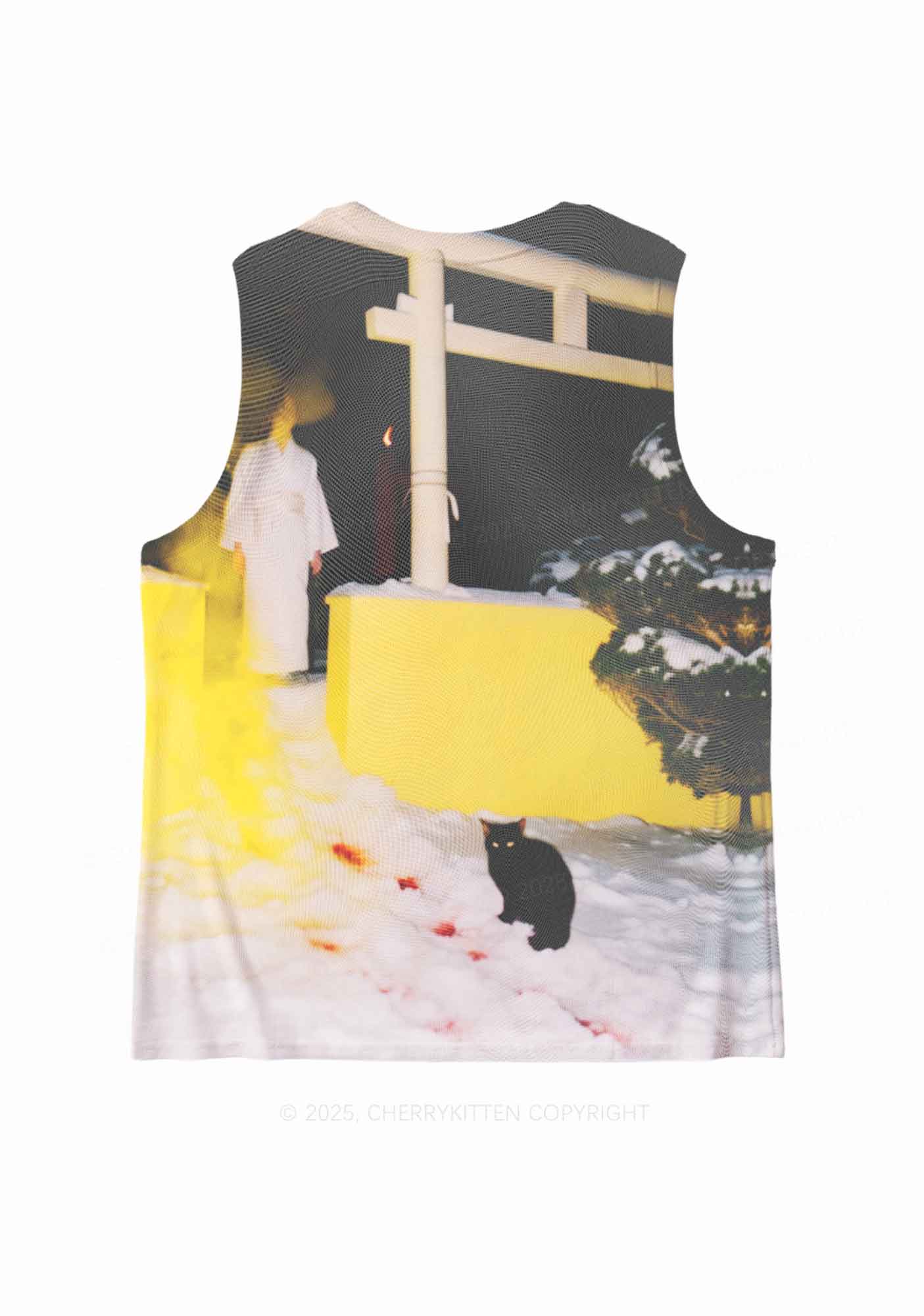 Snow Cat Y2K Mesh Muscle Tank Cherrykitten