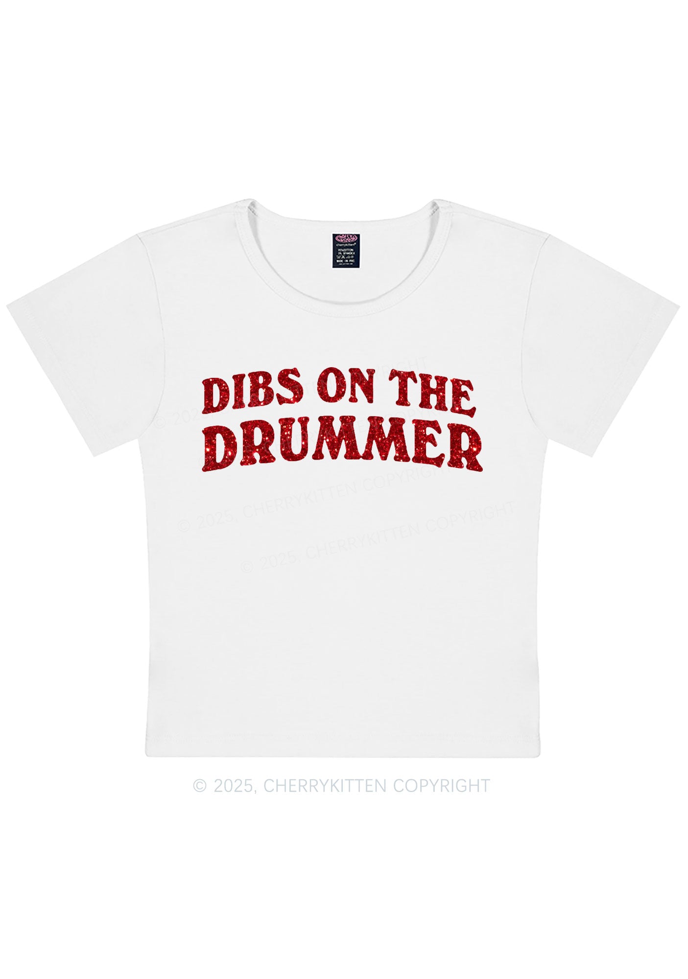 Glitter Dibs On The Drummer Y2K Baby Tee Cherrykitten
