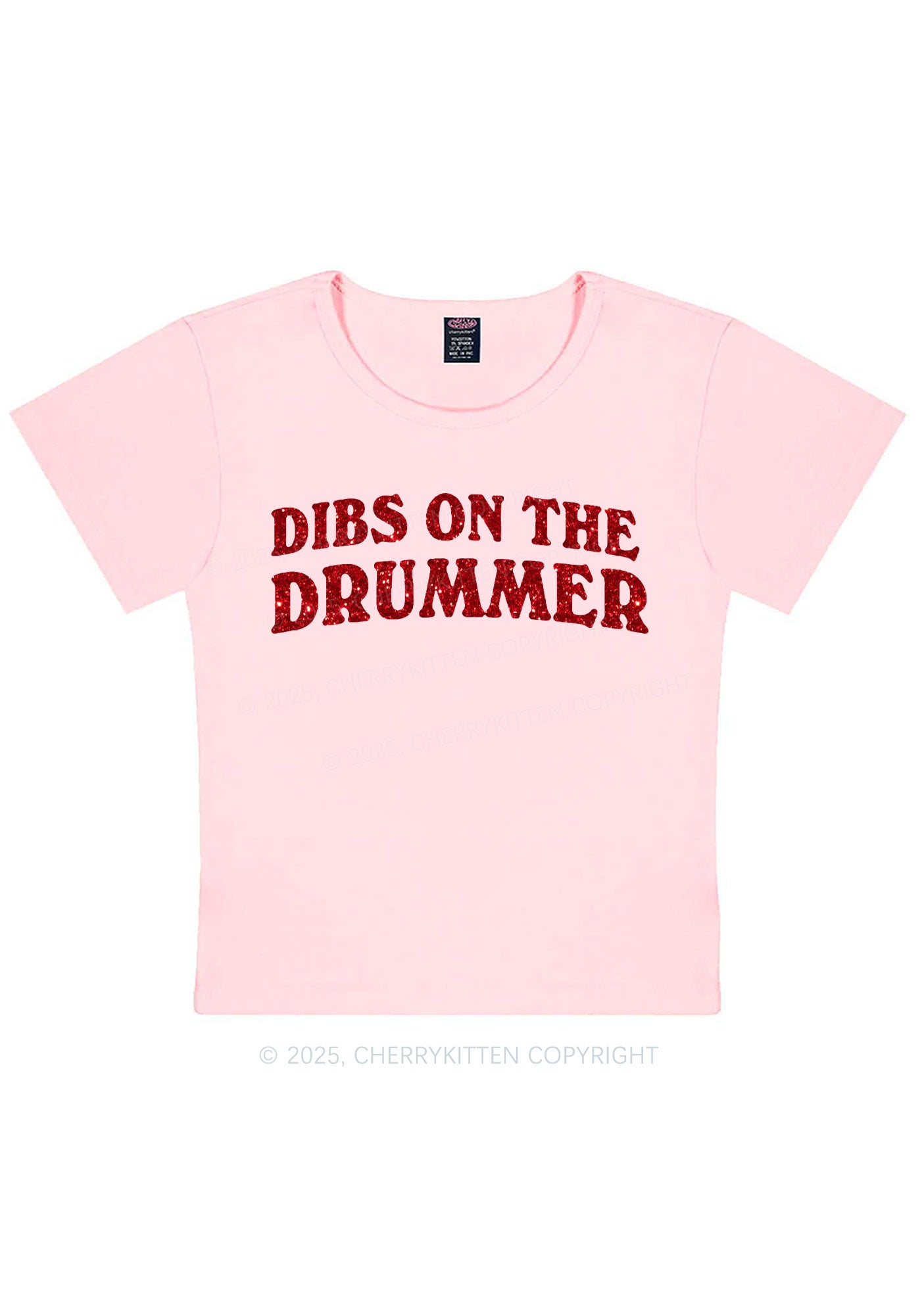Glitter Dibs On The Drummer Y2K Baby Tee Cherrykitten