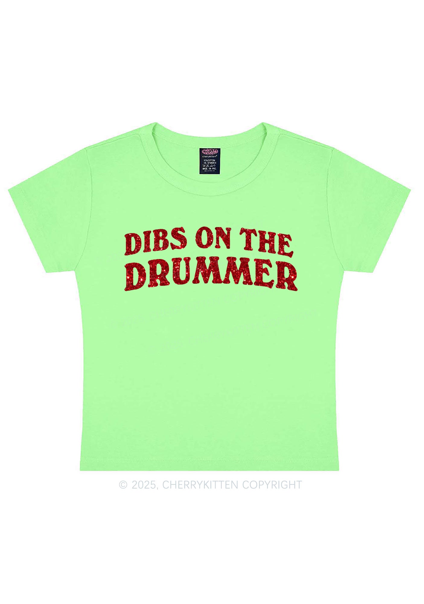Glitter Dibs On The Drummer Y2K Baby Tee Cherrykitten