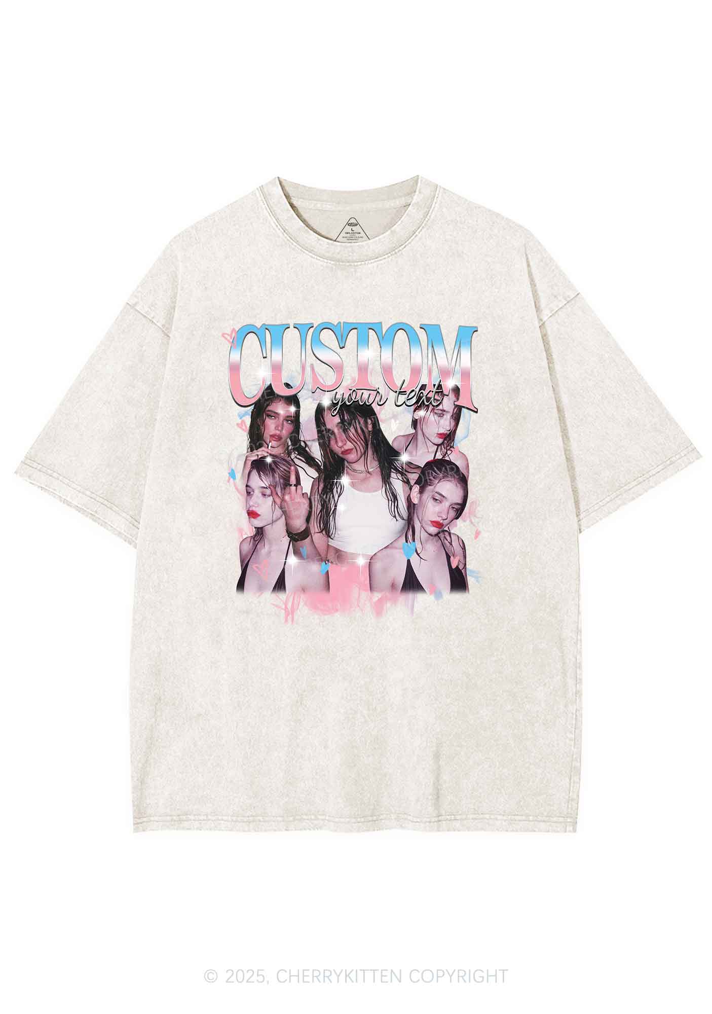 Custom Photo Trans Pride Y2K Shirts Washed Tee Cherrykitten