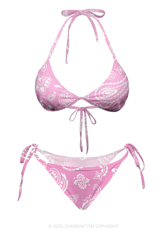 Pink Paisley Y2K Print Bikini Set Cherrykitten