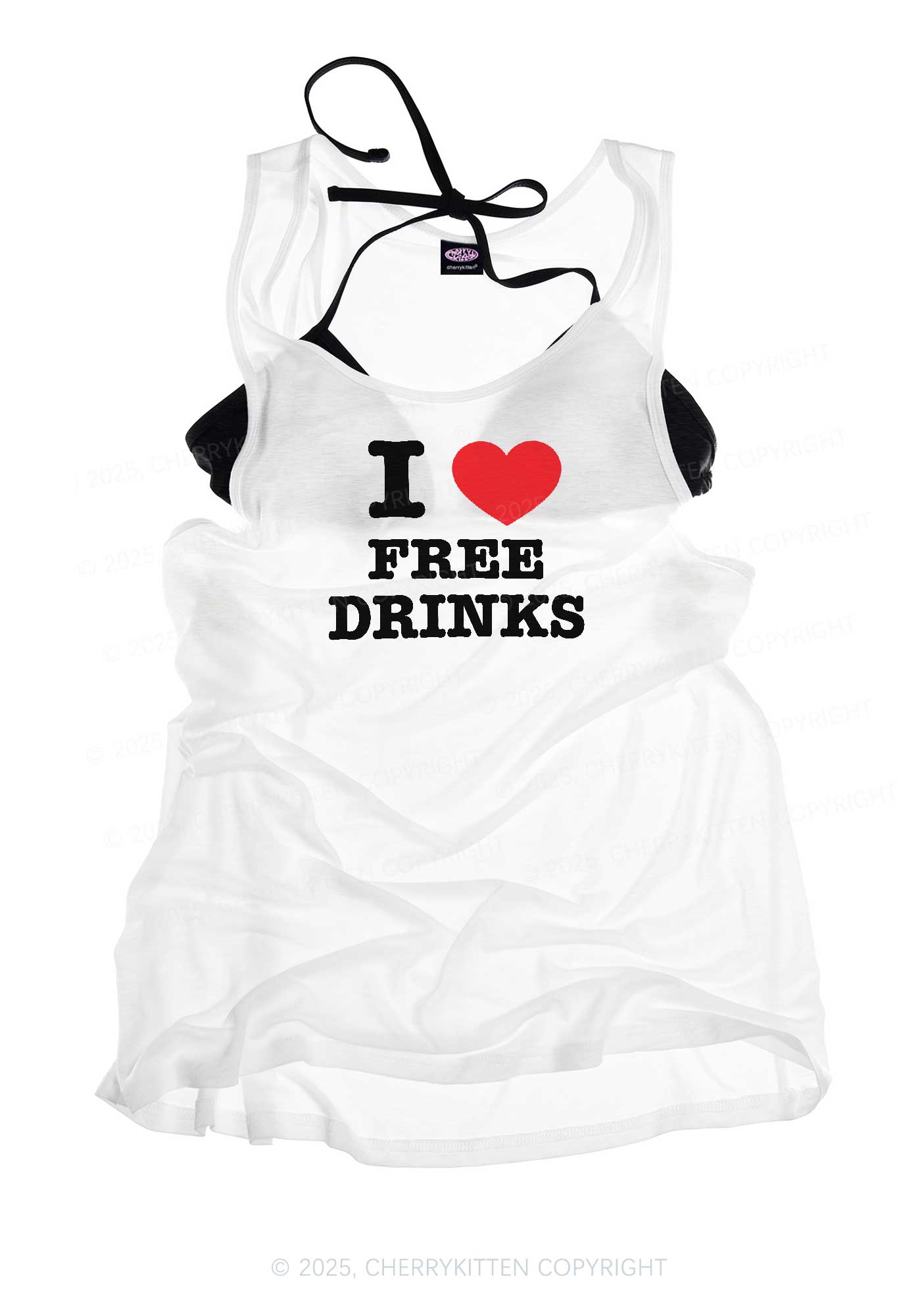 I Love Free Drinks Y2K Sheer Boyfriend Tank Cherrykitten