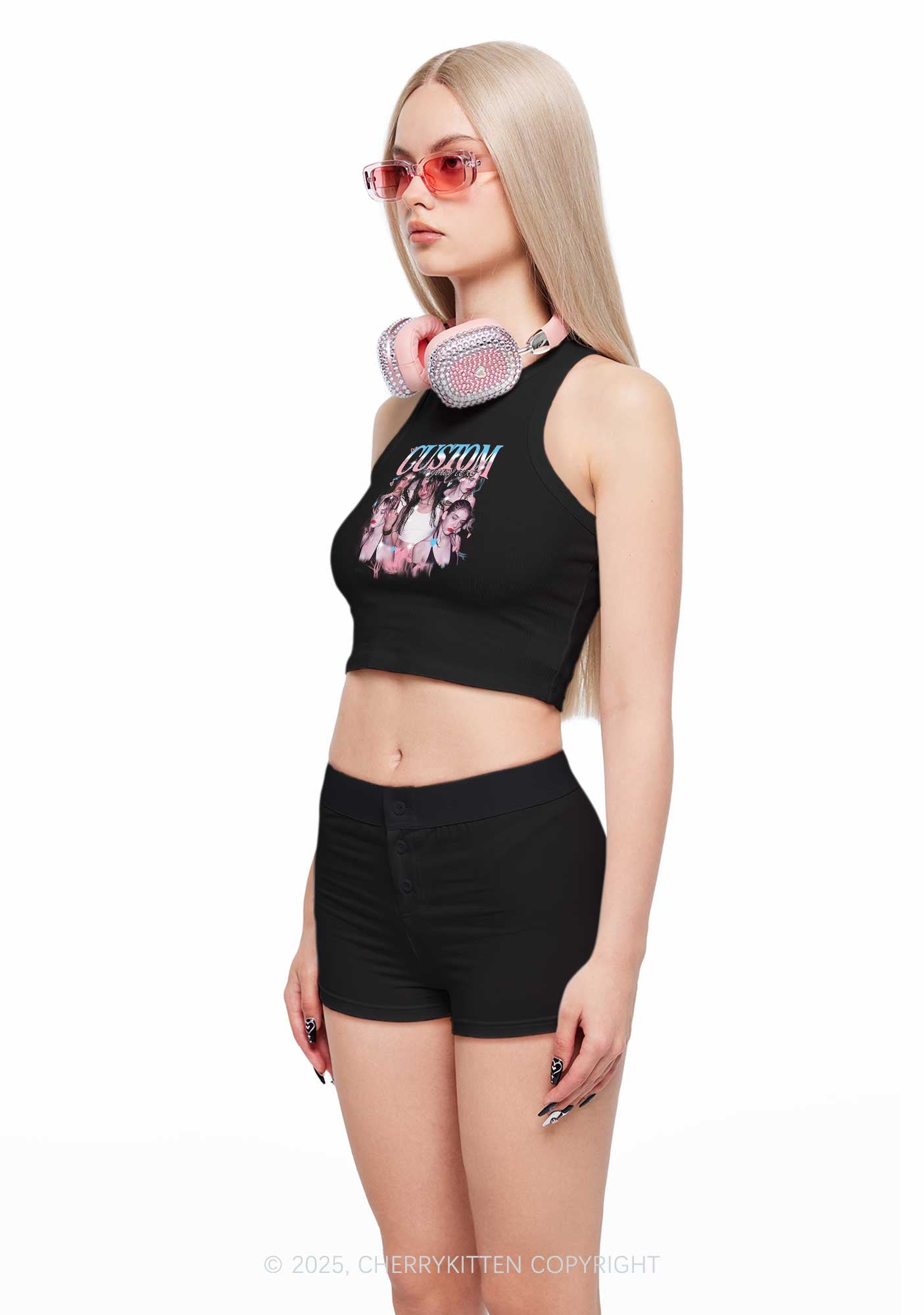 Custom Photo Trans Pride Y2K Crop Tank Top Cherrykitten