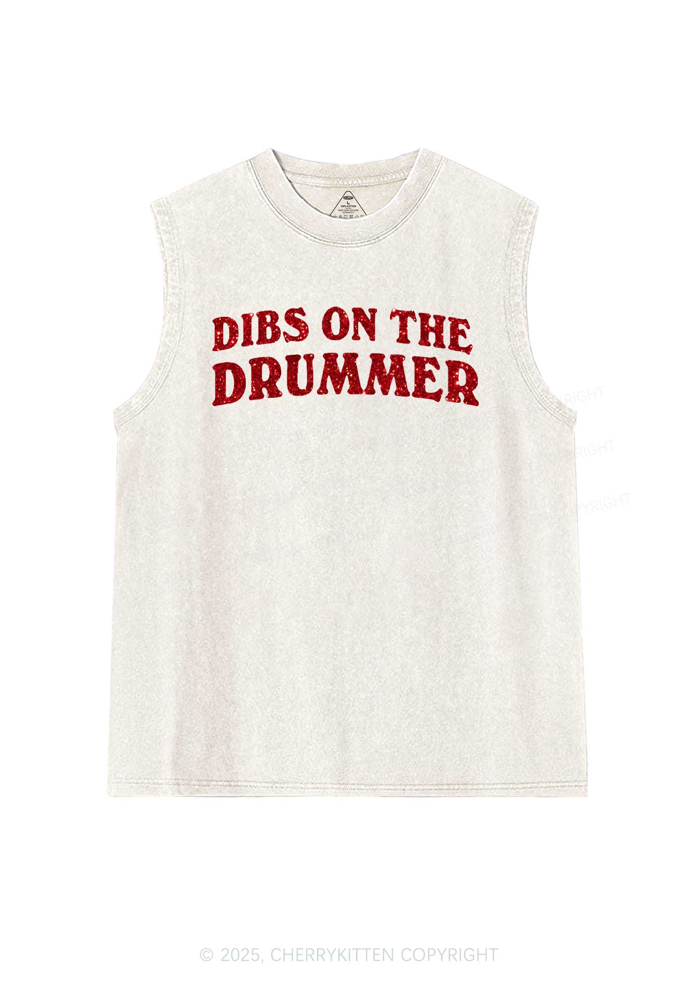 Glitter Dibs On The Drummer Y2K Washed Muscle Tank Cherrykitten