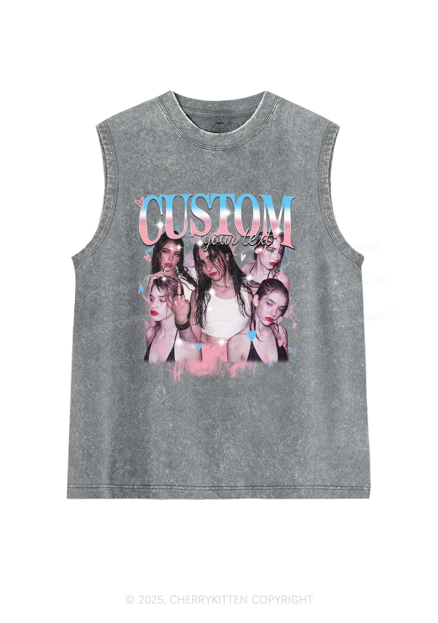 Custom Photo Trans Pride Y2K Washed Muscle Tank Cherrykitten