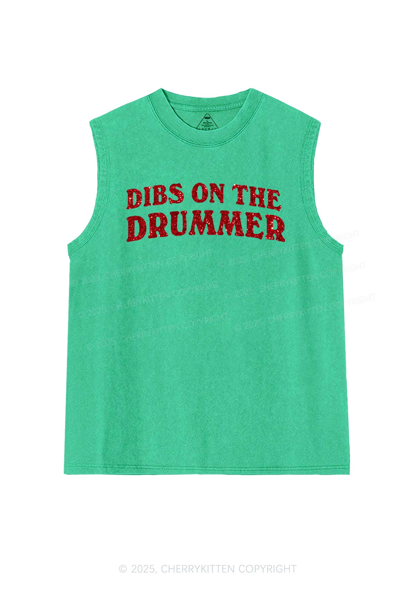 Glitter Dibs On The Drummer Y2K Washed Muscle Tank Cherrykitten