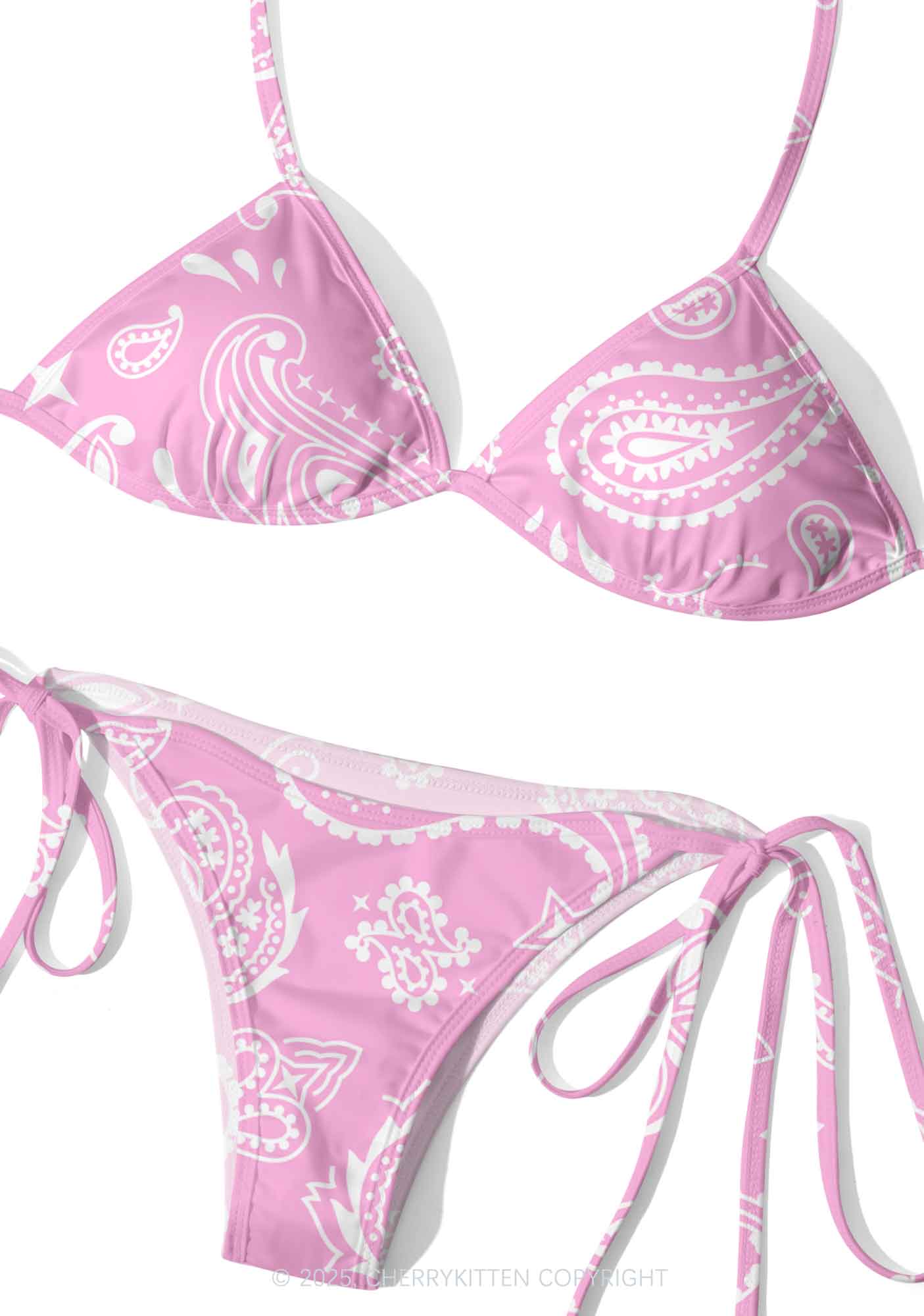 Pink Paisley Y2K Print Bikini Set Cherrykitten