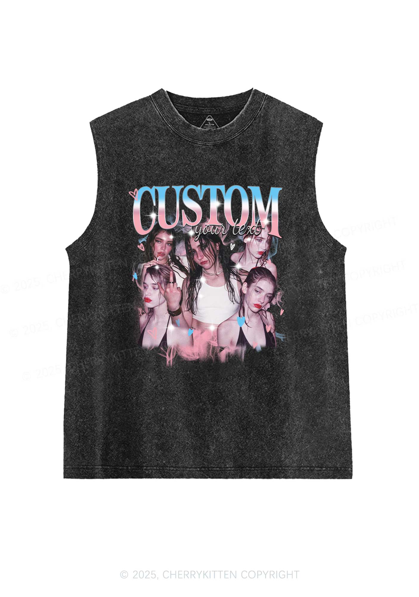 Custom Photo Trans Pride Y2K Washed Muscle Tank Cherrykitten
