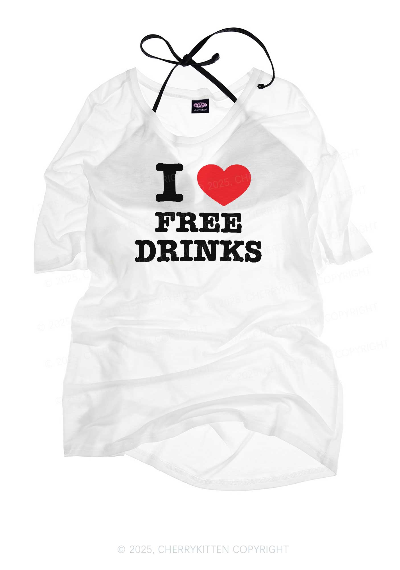 I Love Free Drinks Y2K Sheer Boyfriend Tee Cherrykitten