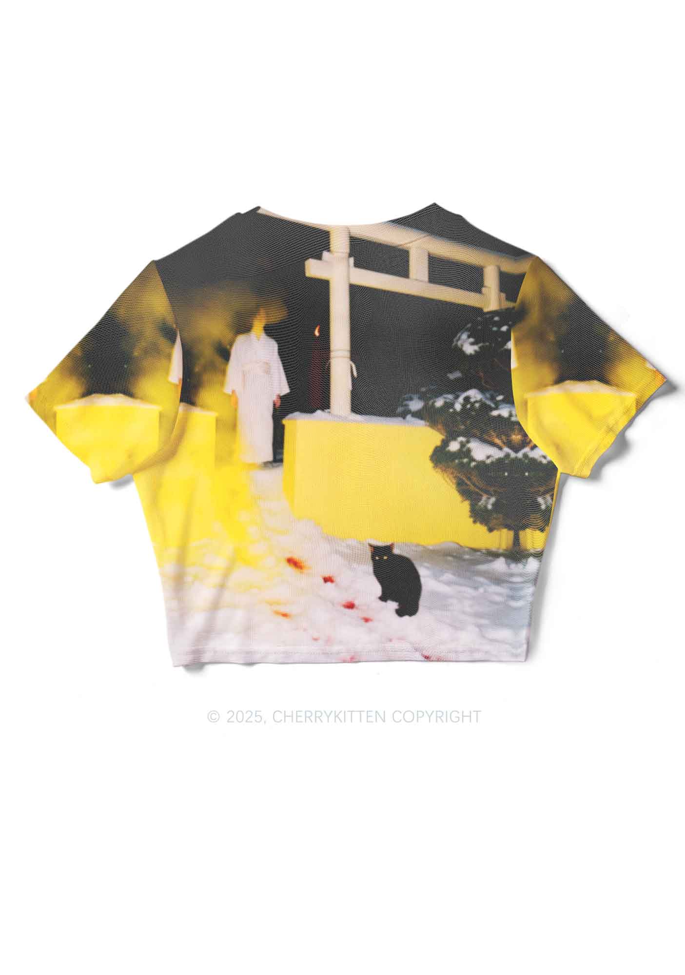 Snow Cat Y2K Mesh Crop Top Cherrykitten