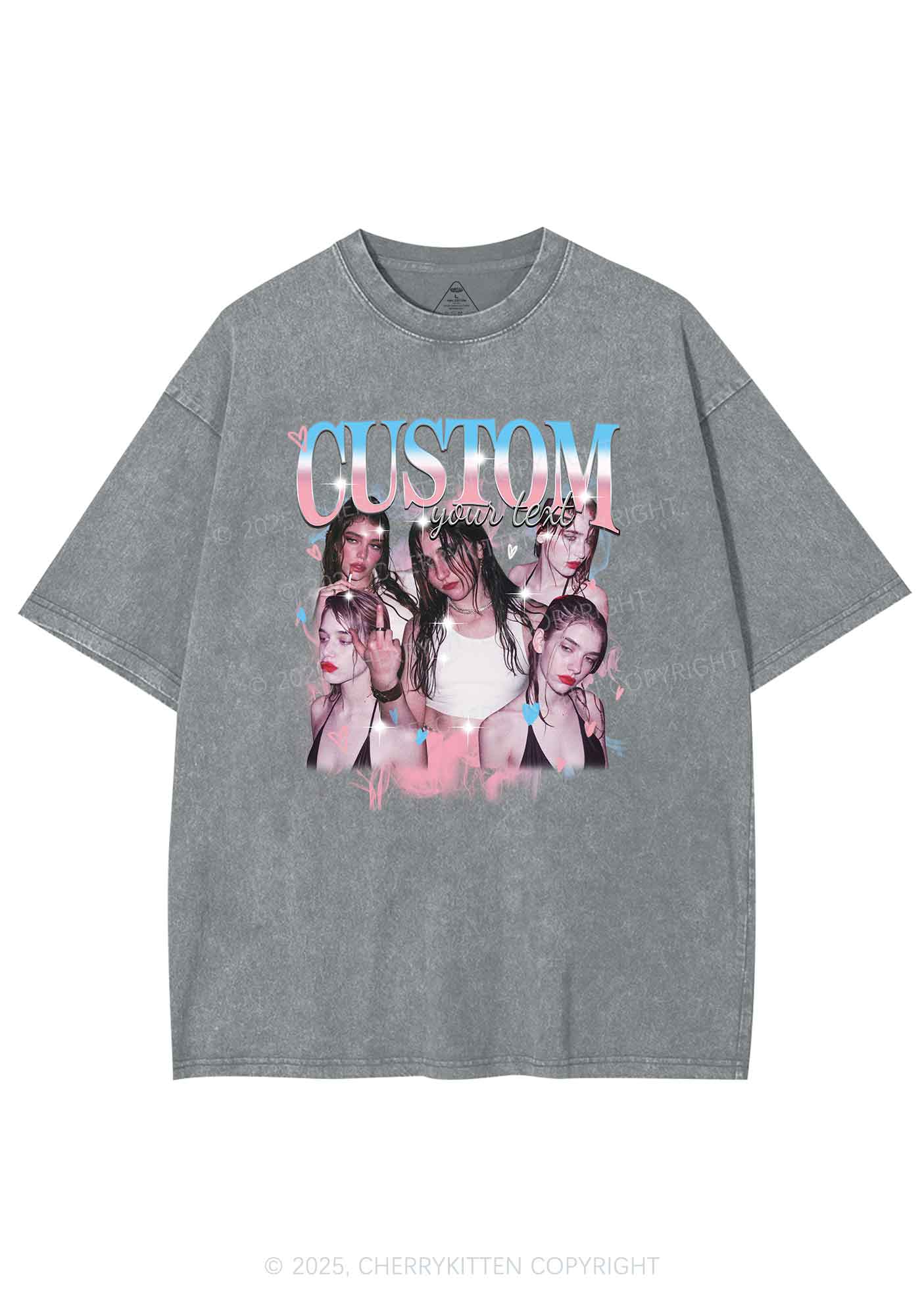 Custom Photo Trans Pride Y2K Shirts Washed Tee Cherrykitten