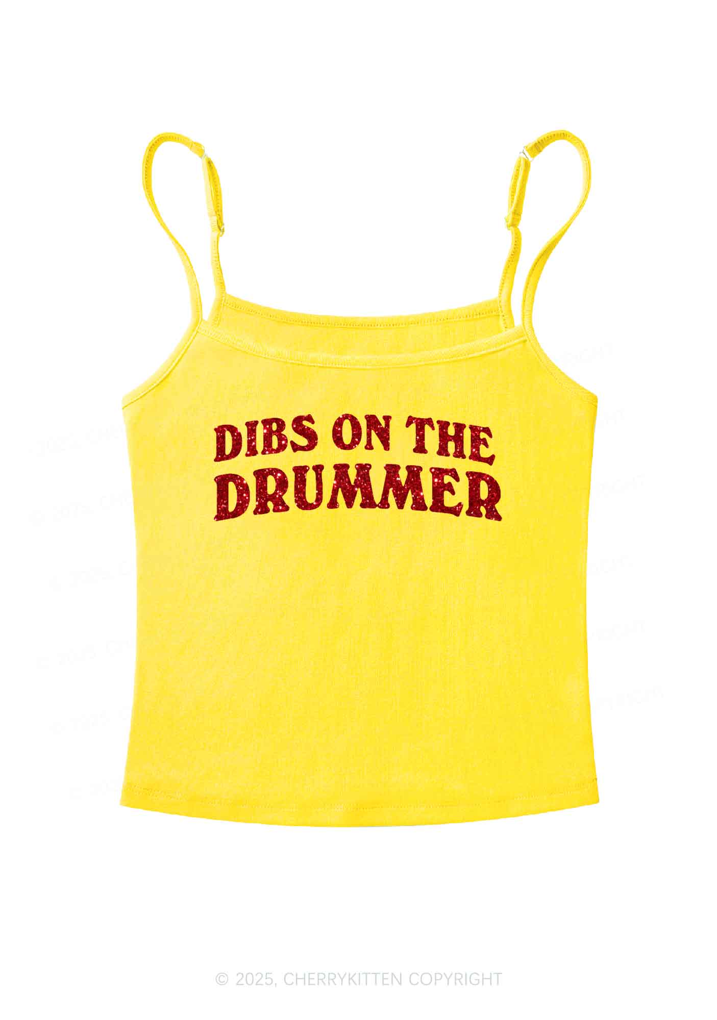 Glitter Dibs On The Drummer Y2K Spaghetti Strap Cami Cherrykitten
