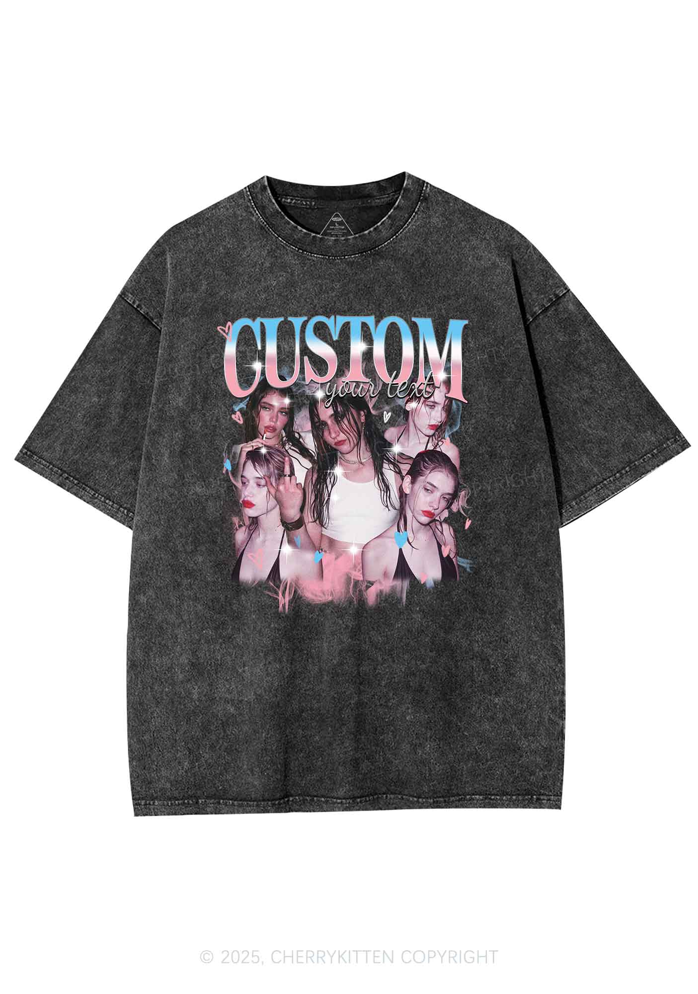Custom Photo Trans Pride Y2K Shirts Washed Tee Cherrykitten