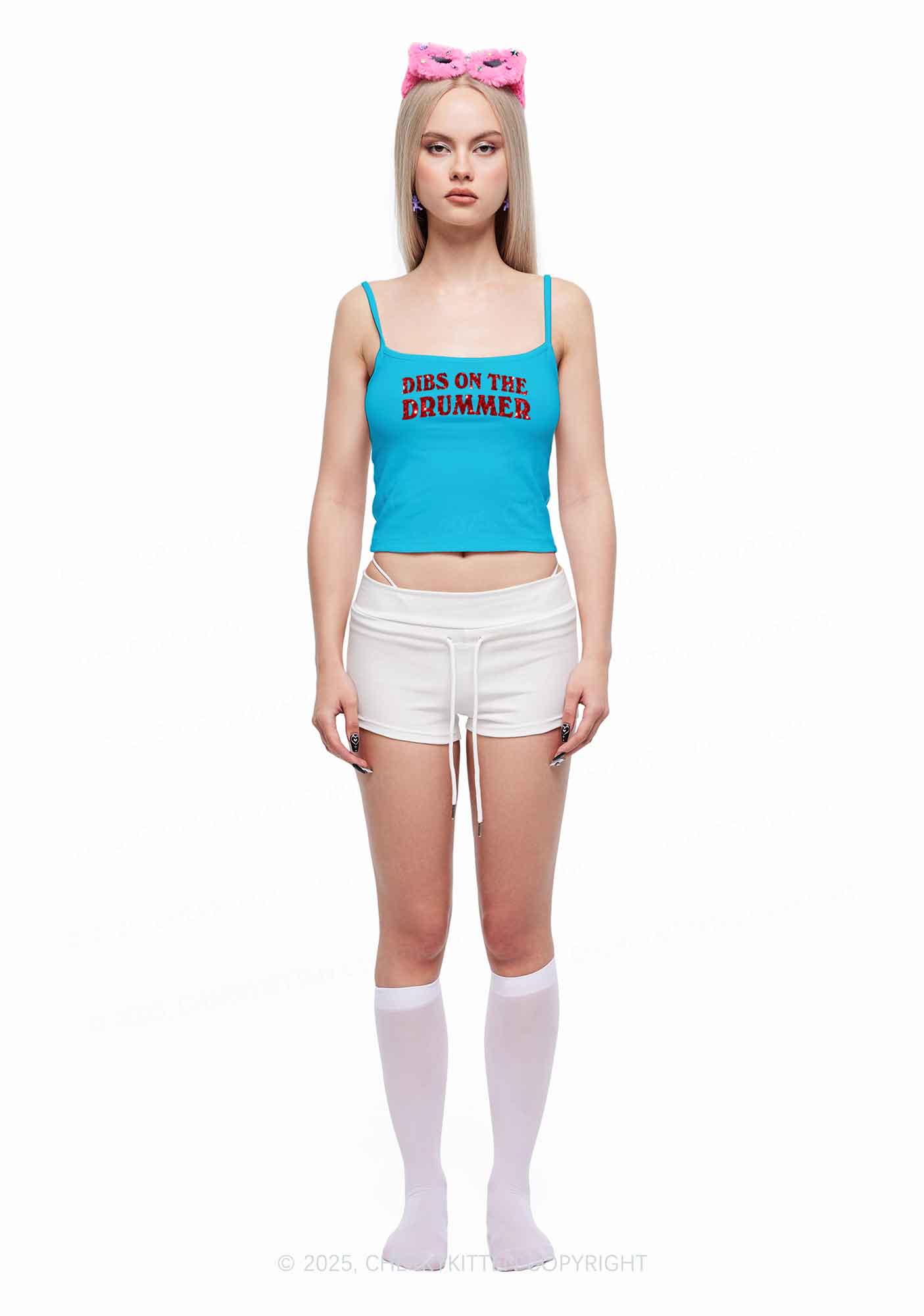 Glitter Dibs On The Drummer Y2K Spaghetti Strap Cami Cherrykitten