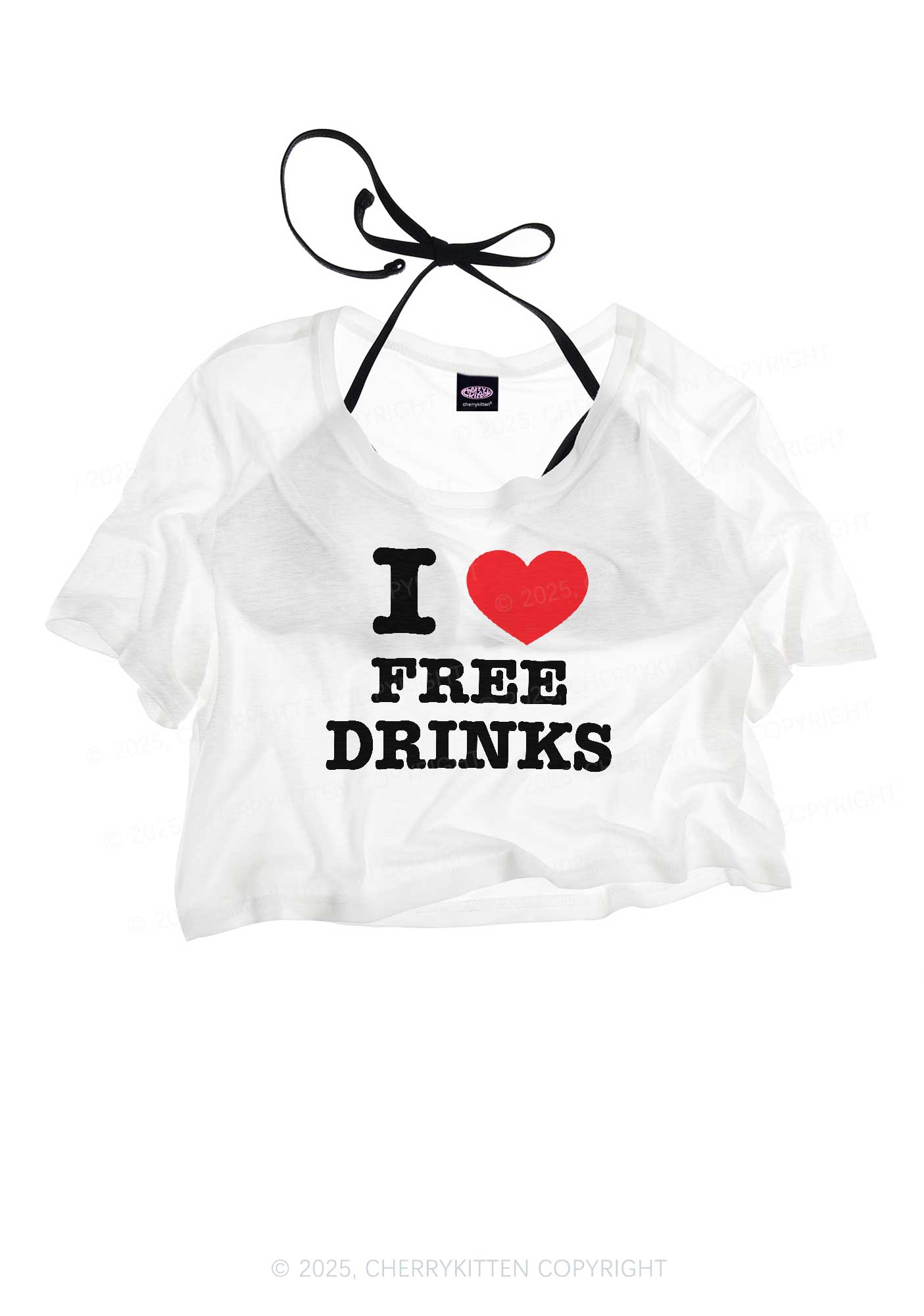 I Love Free Drinks Y2K Sheer Crop Tee Cherrykitten