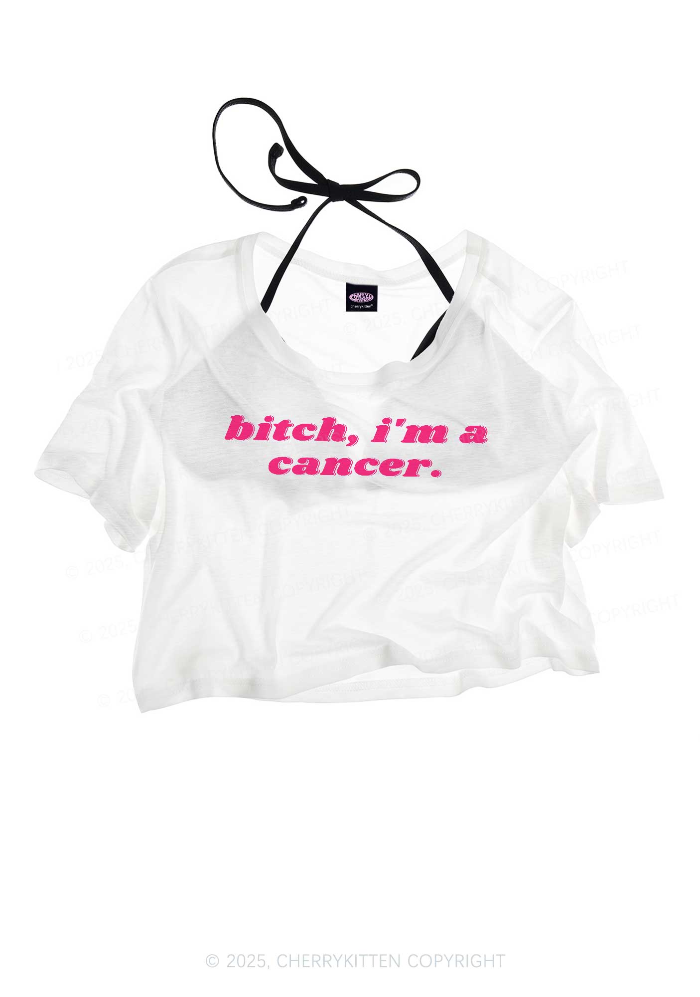 Bxtch Im A Custom Zodiac Y2K Sheer Crop Tee Cherrykitten