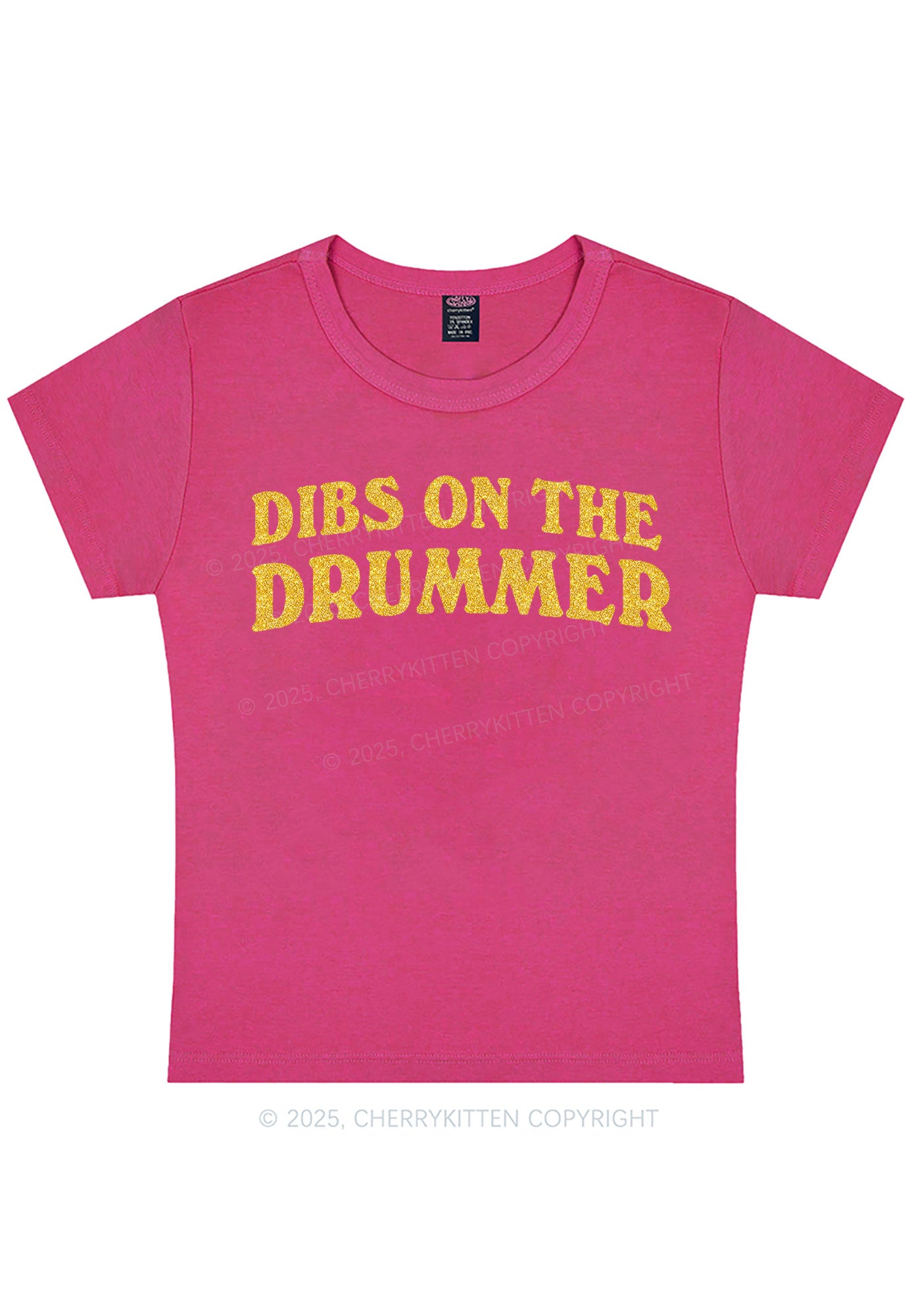 Glitter Dibs On The Drummer Y2K Baby Tee Cherrykitten