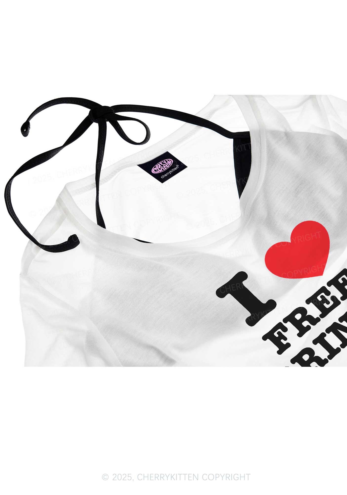 I Love Free Drinks Y2K Sheer Crop Tee Cherrykitten