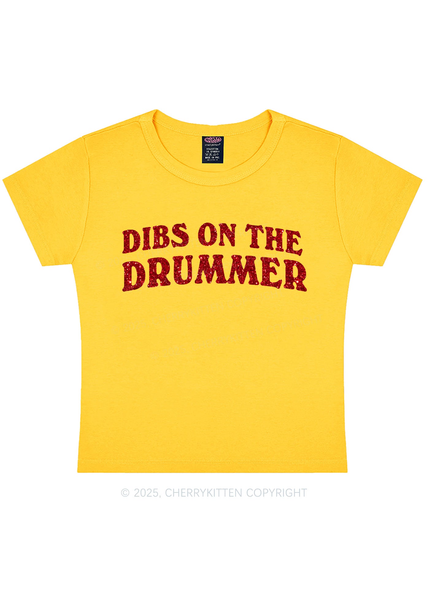 Glitter Dibs On The Drummer Y2K Baby Tee Cherrykitten