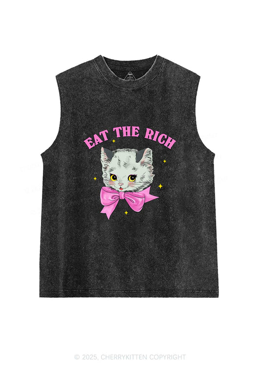 Eat Rich Cat Y2K Washed Tank Cherrykitten