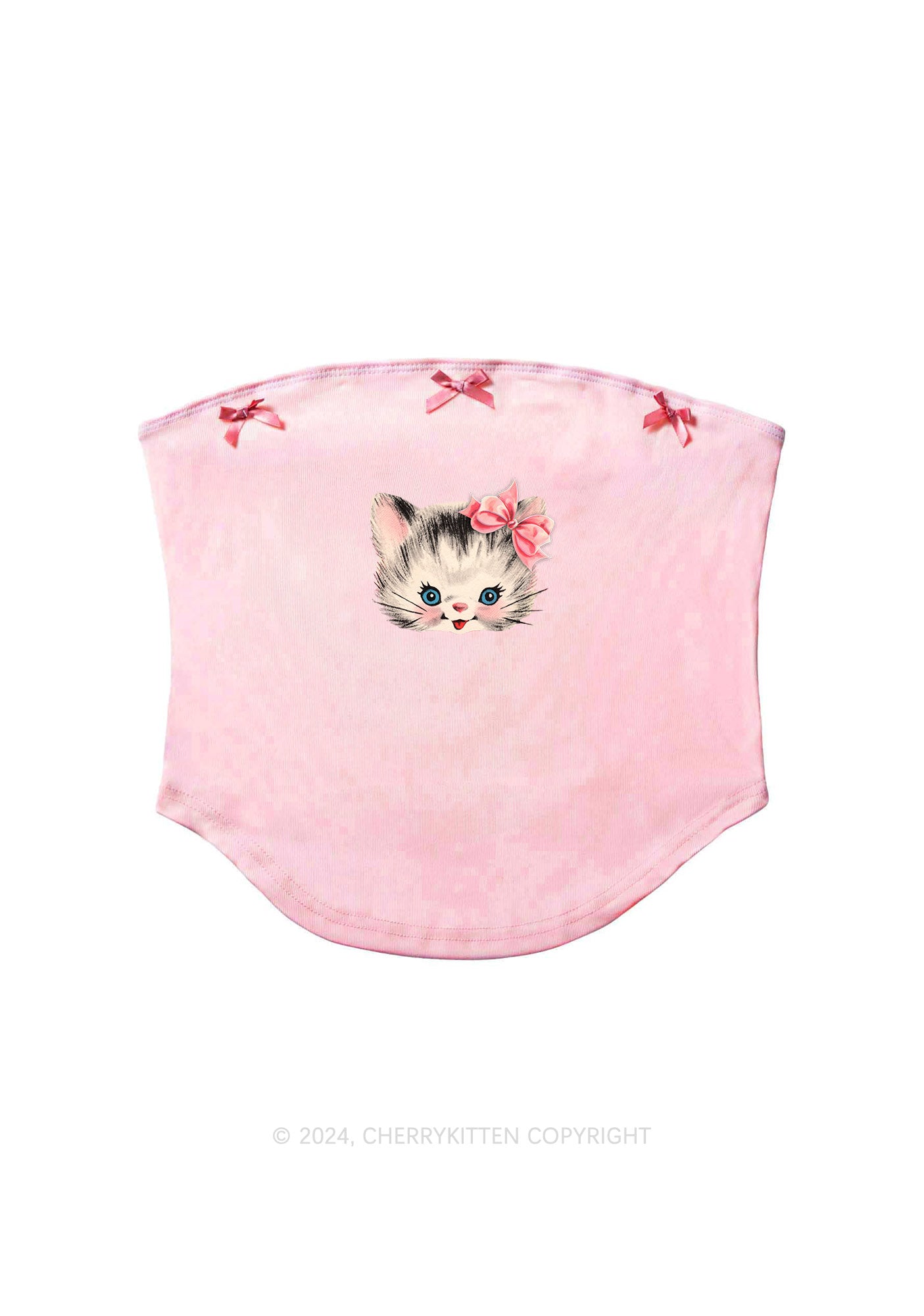 Cute Cat Y2K Pink Bow Tie Tube Top Cherrykitten