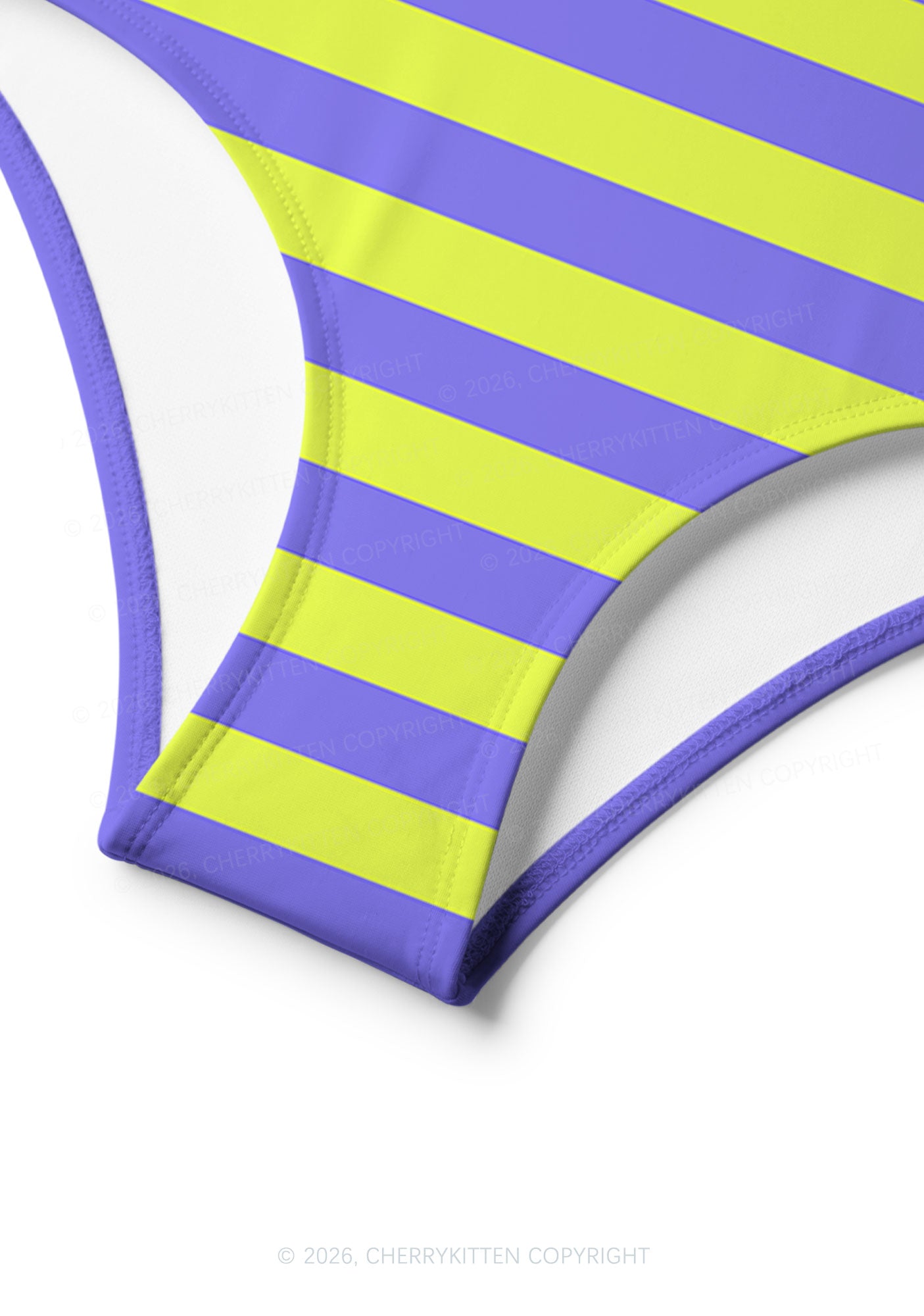 Purple Lime Stripes Y2K Print Bikini Set Cherrykitten