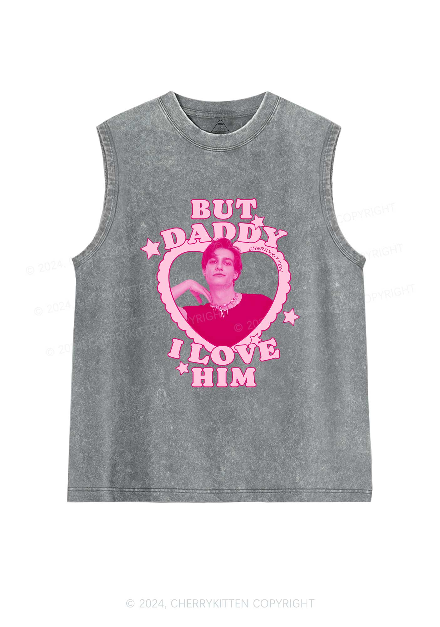 Custom I Love Him Photo Y2K Valentine's Day Washed Tank Cherrykitten