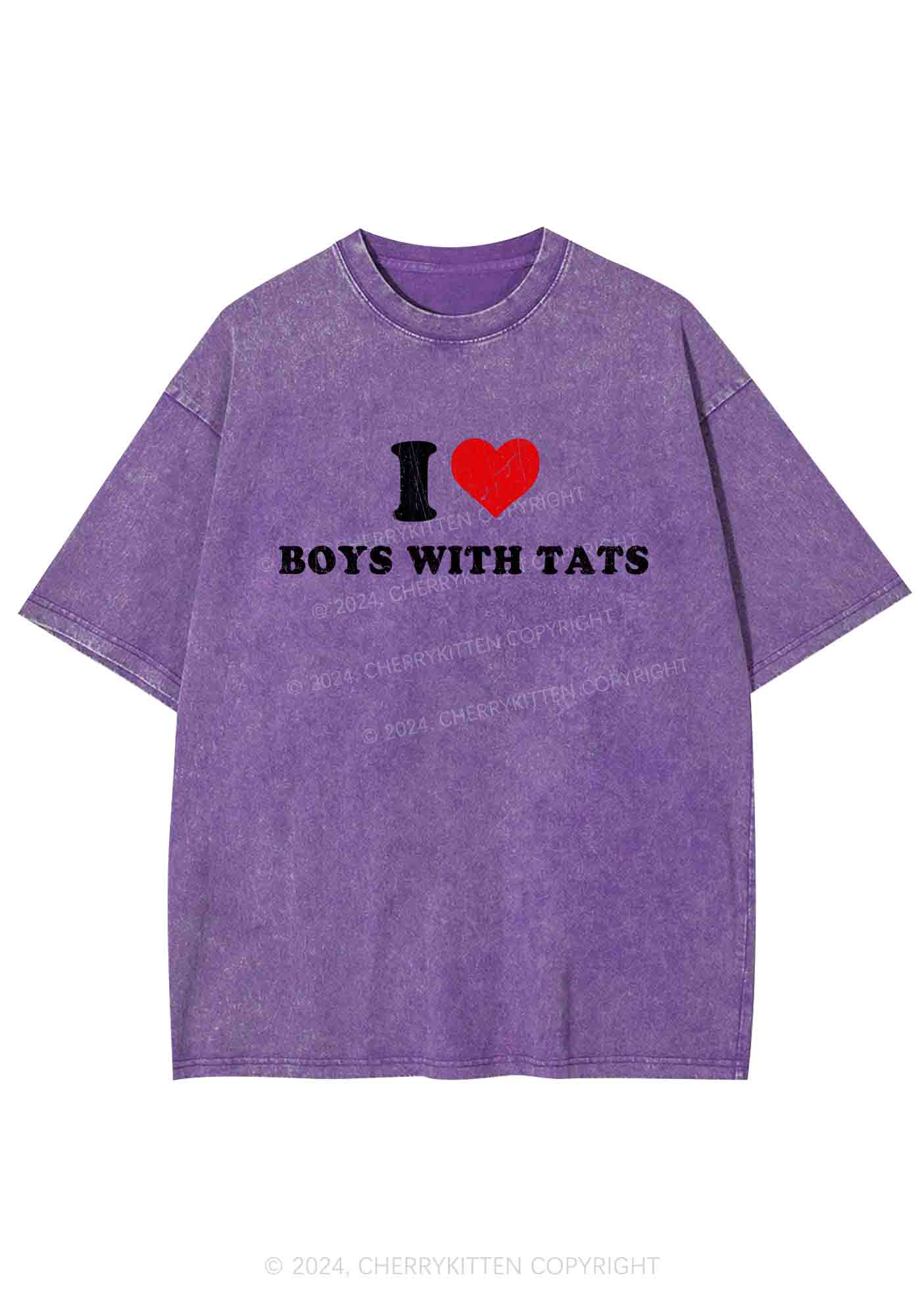 I Love Boys With Tats Y2K Washed Tee Cherrykitten