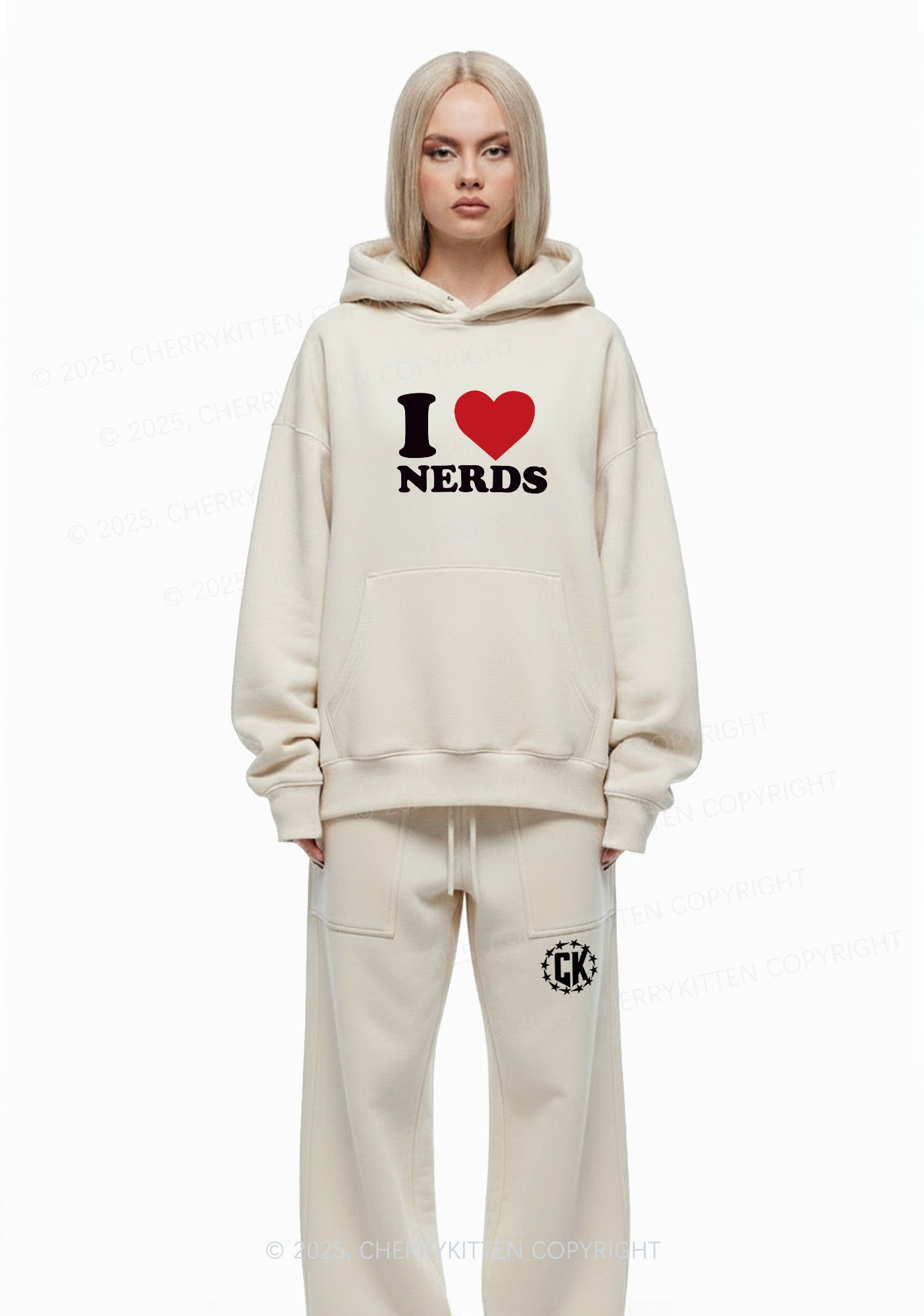 I Love Nerds Y2K Fleece Hoodie Set Cherrykitten
