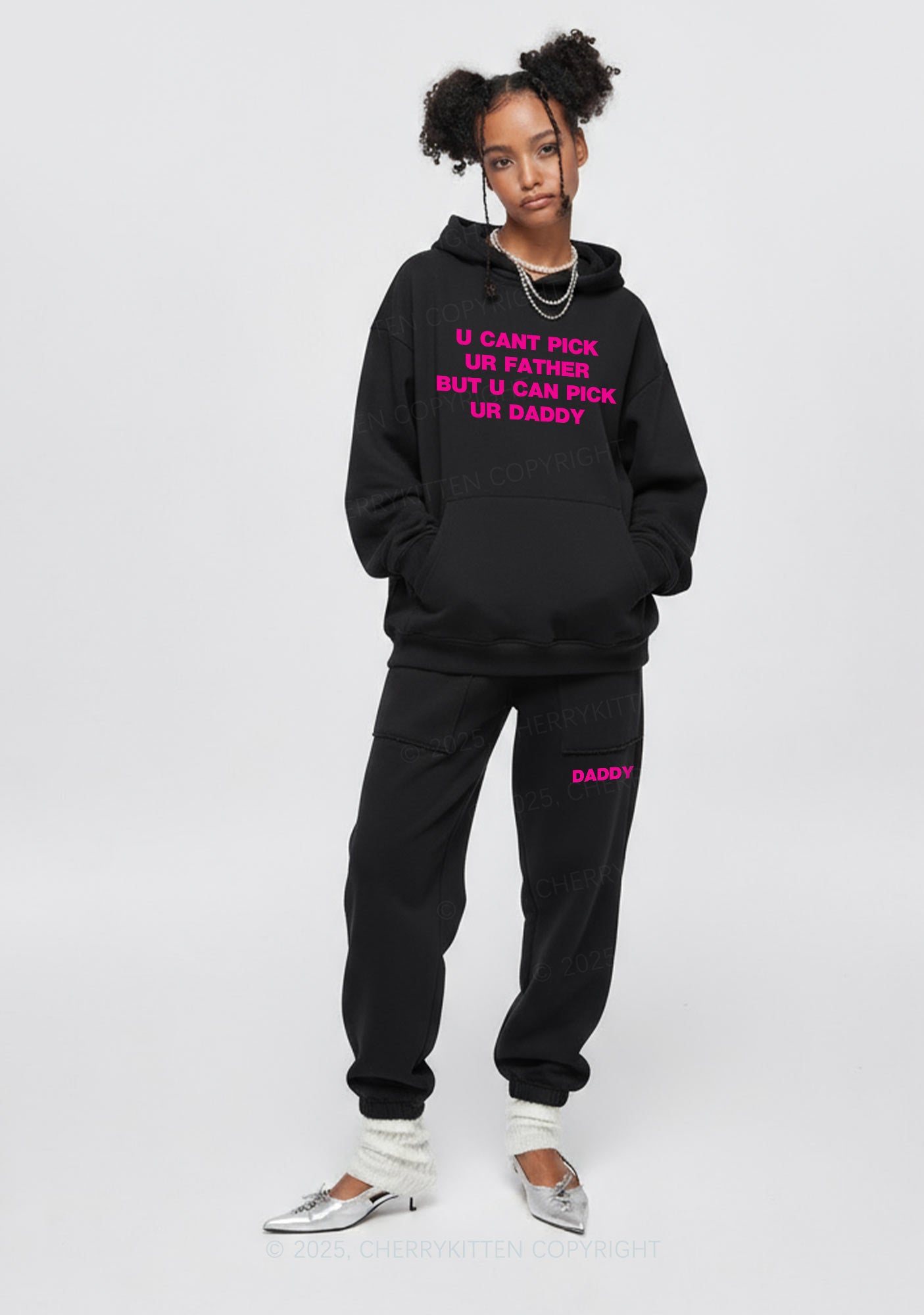 U Can Pick Ur Daddy Y2K Fleece Hoodie Set Cherrykitten