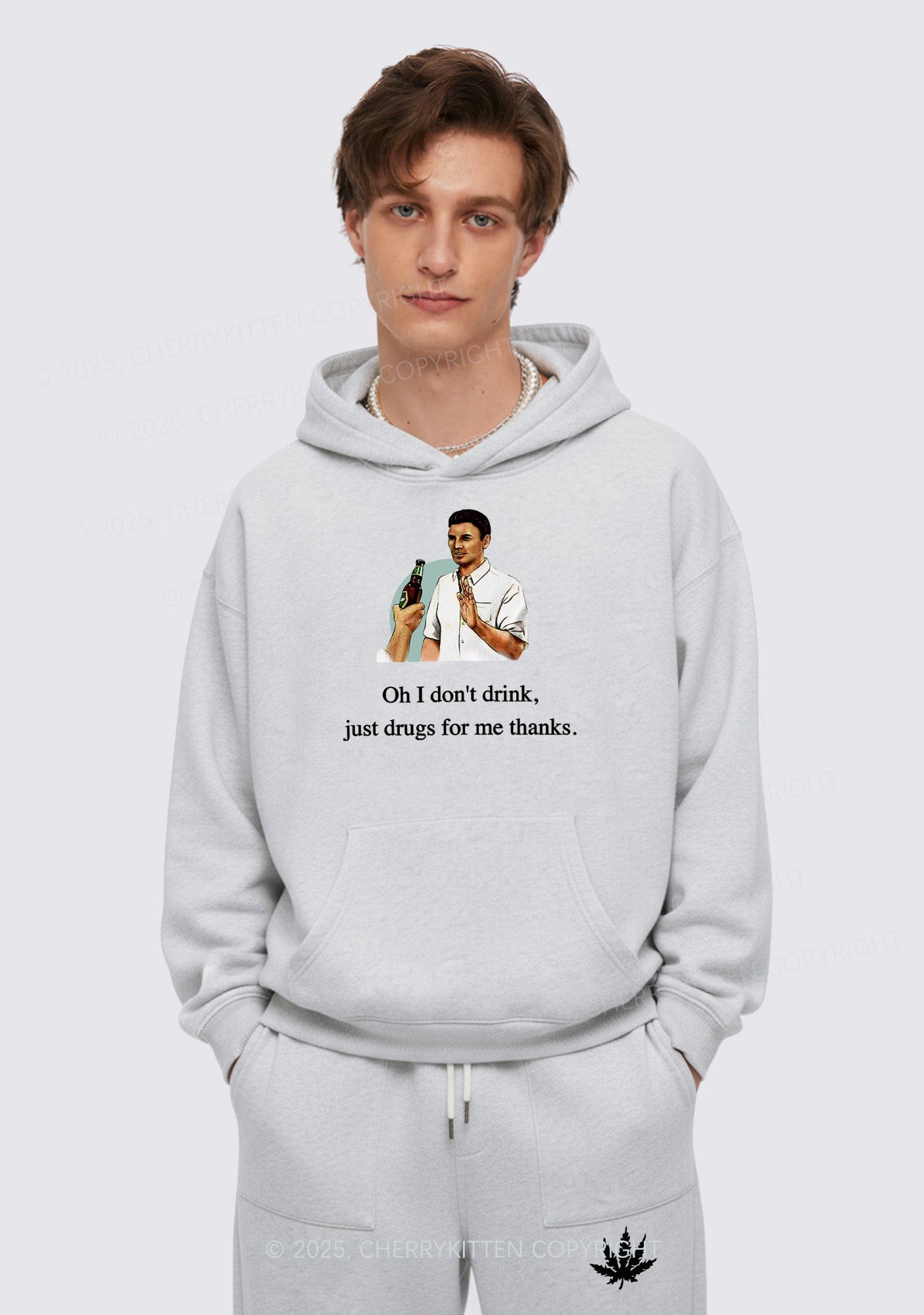 Oh I Dont Drink Y2K Fleece Hoodie Set Cherrykitten