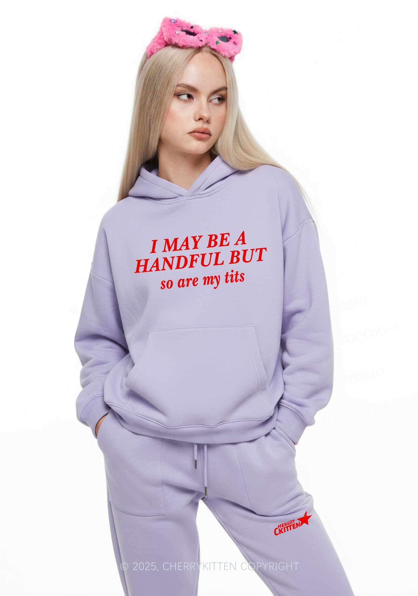 I May Be A Handful Y2K Fleece Hoodie Set Cherrykitten