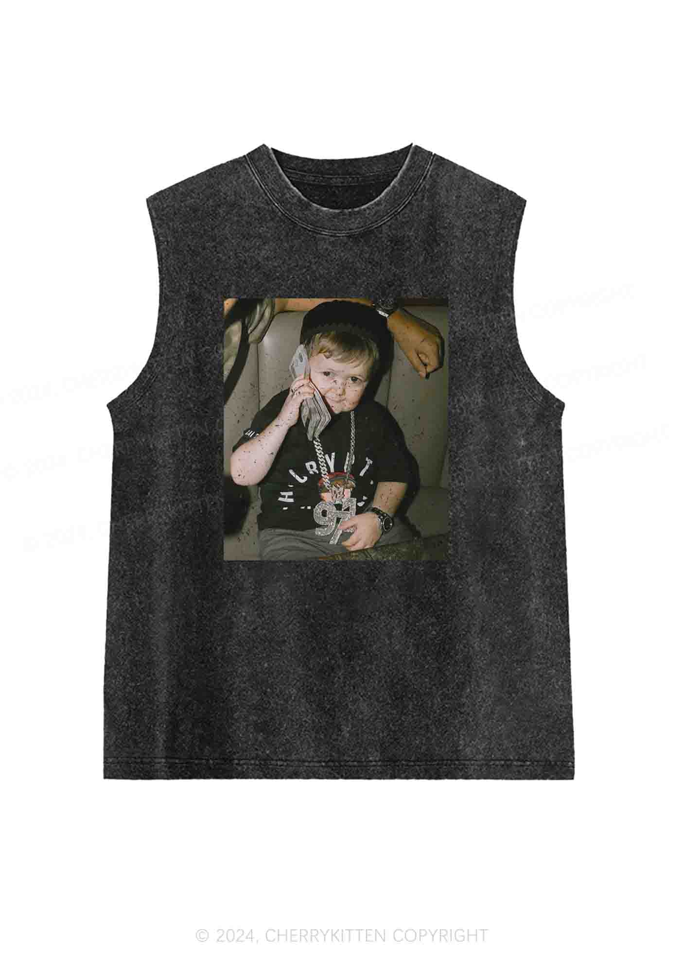 He Is Pretending To Call Y2K Washed Tank Cherrykitten