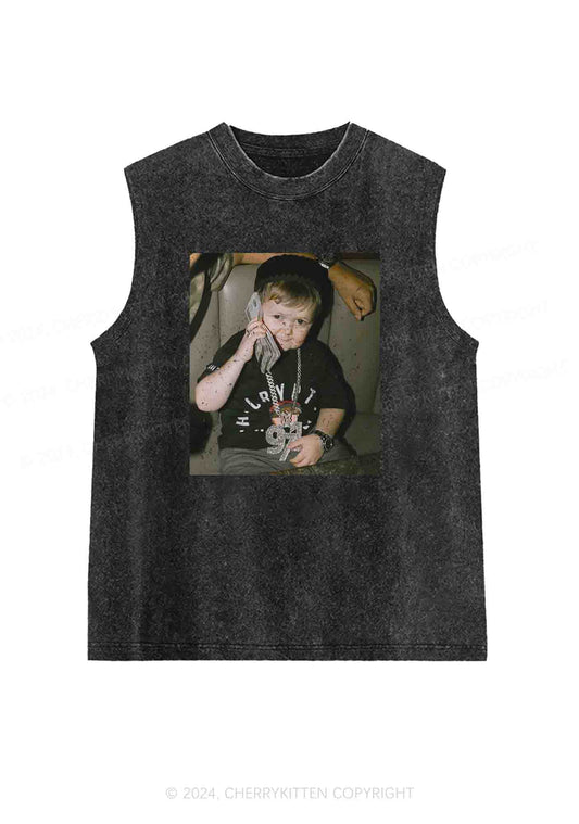 He Is Pretending To Call Y2K Washed Tank Cherrykitten