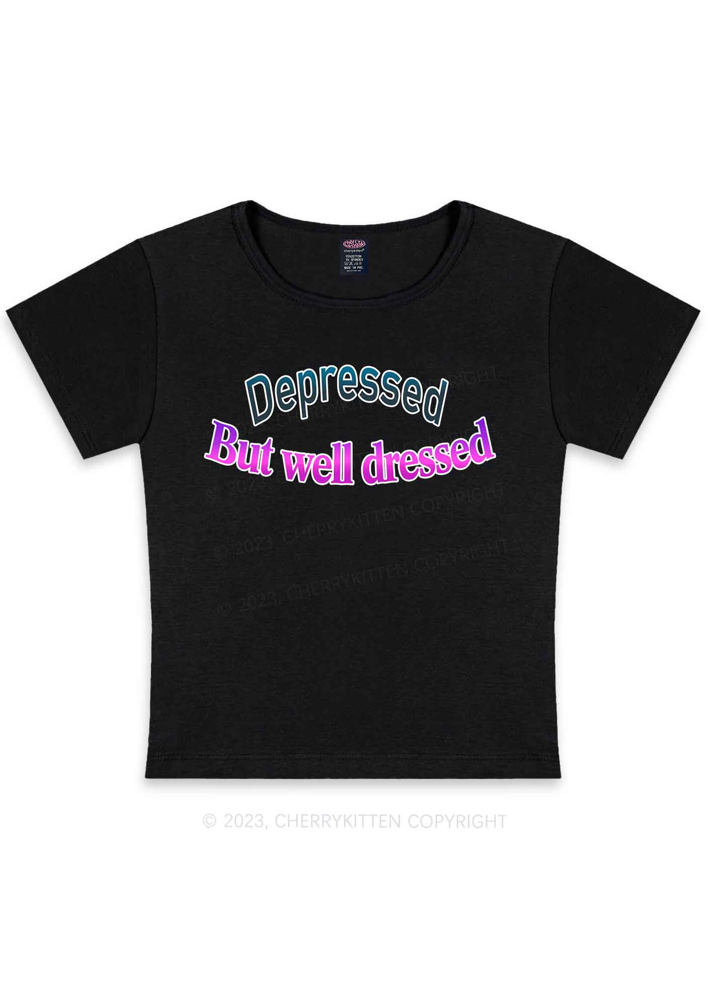 Curvy Depressed But Well Dressed Y2K Baby Tee Cherrykitten