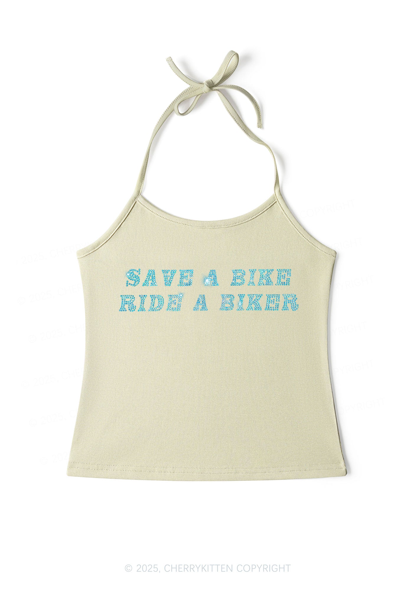 Rhinestone Save Bike Ride Biker Y2K Halter Neck Cami Cherrykitten