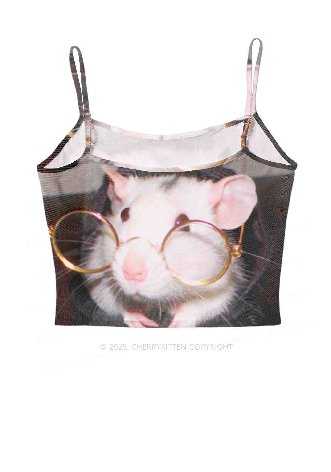 Glasses Rat Y2K Mesh Cami Tank Cherrykitten