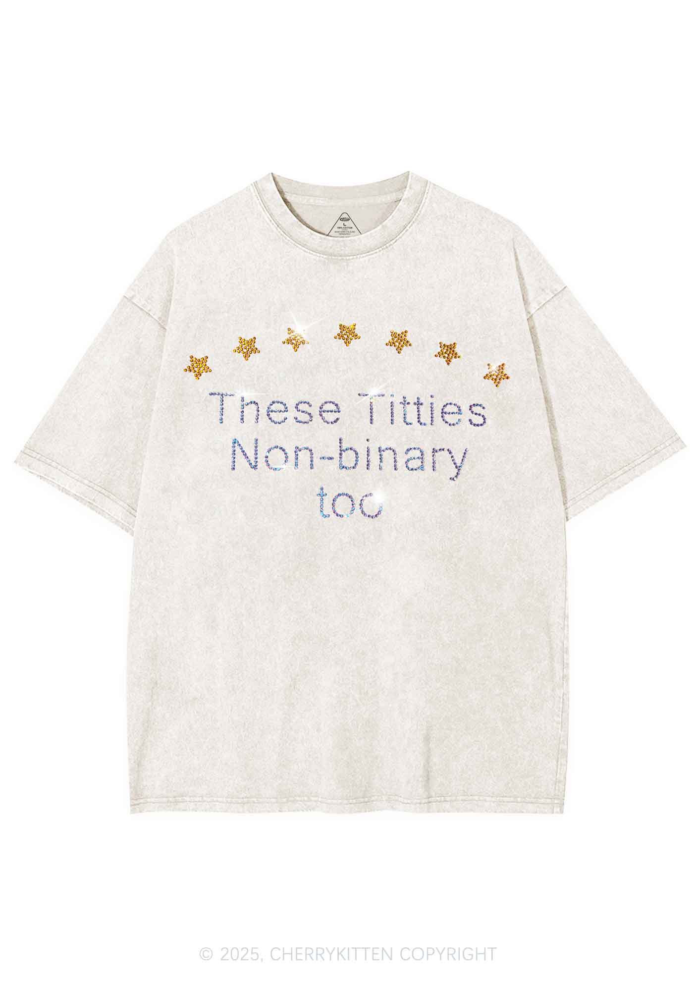 Rhinestone Txtties Nonbinary Too Y2K Shirts Washed Tee Cherrykitten