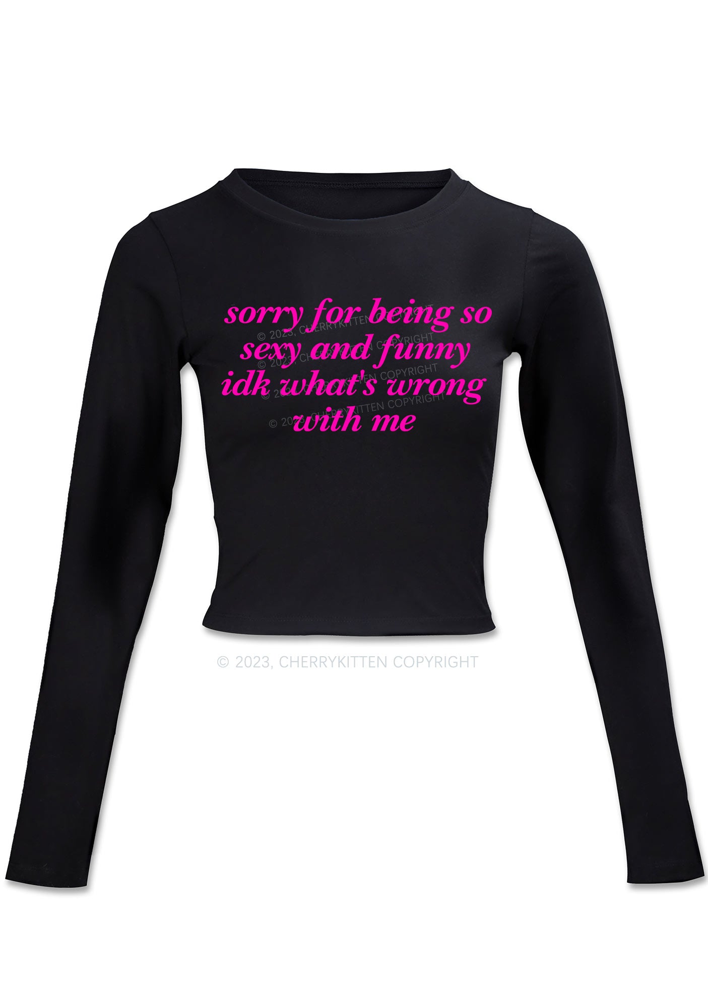 Sorry For Being So Funny Long Sleeve Crop Top Cherrykitten