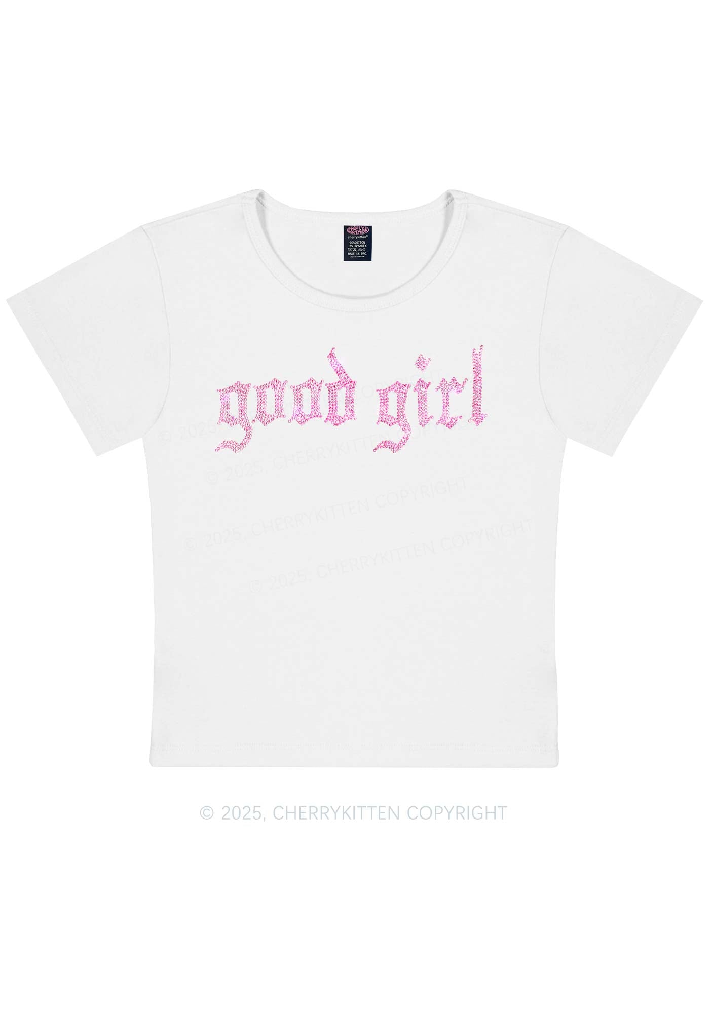 Rhinestone Good Girl Y2K Baby Tee Cherrykitten