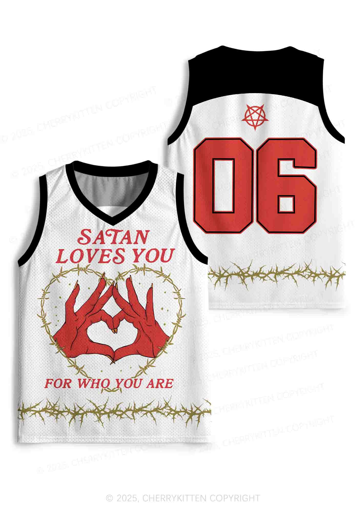 Halloween Custom White Satan Heart Y2K Sport Jersey Tank Cherrykitten