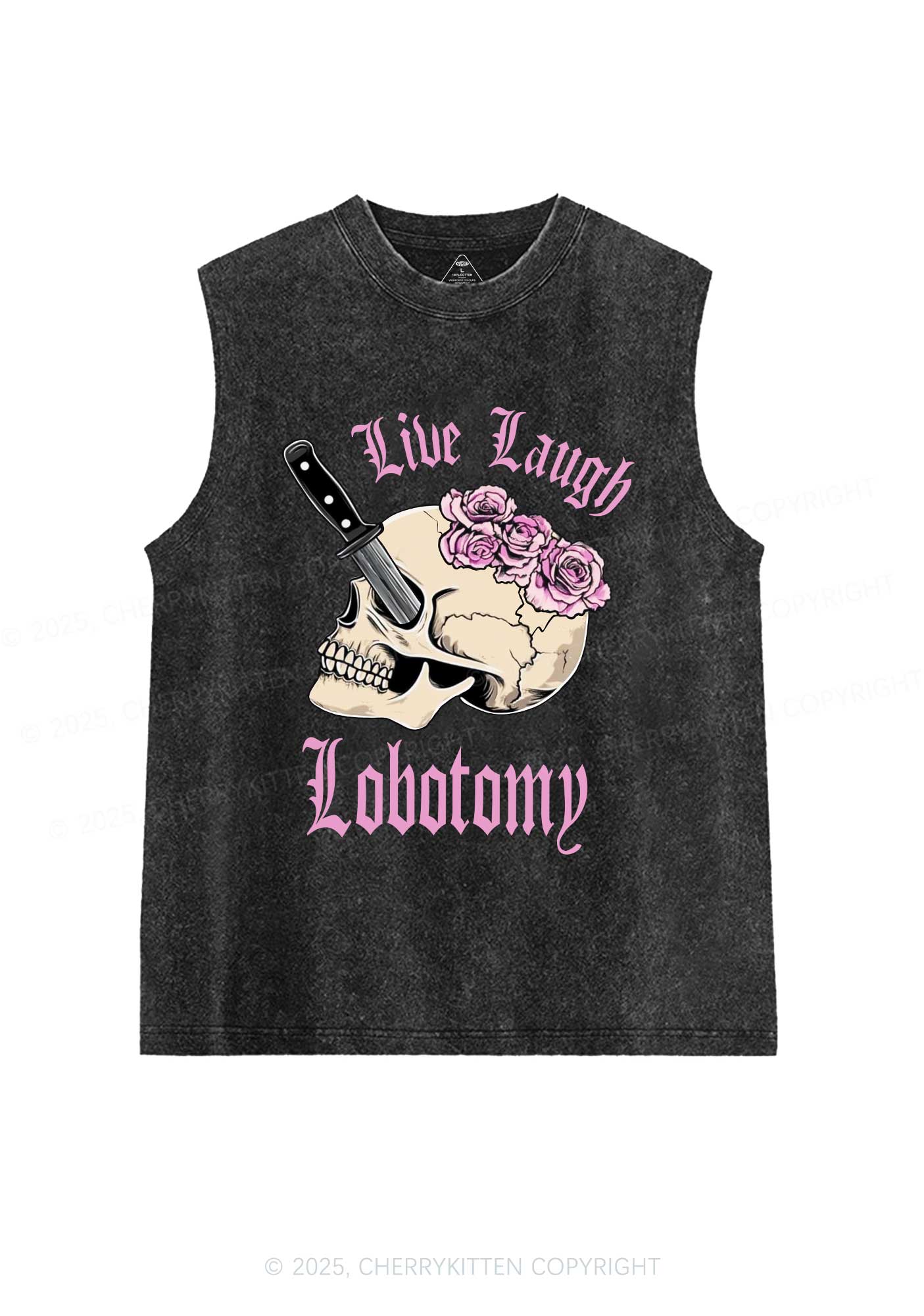 Live Laugh Lobotomy Skull Y2K Washed Muscle Tank Cherrykitten