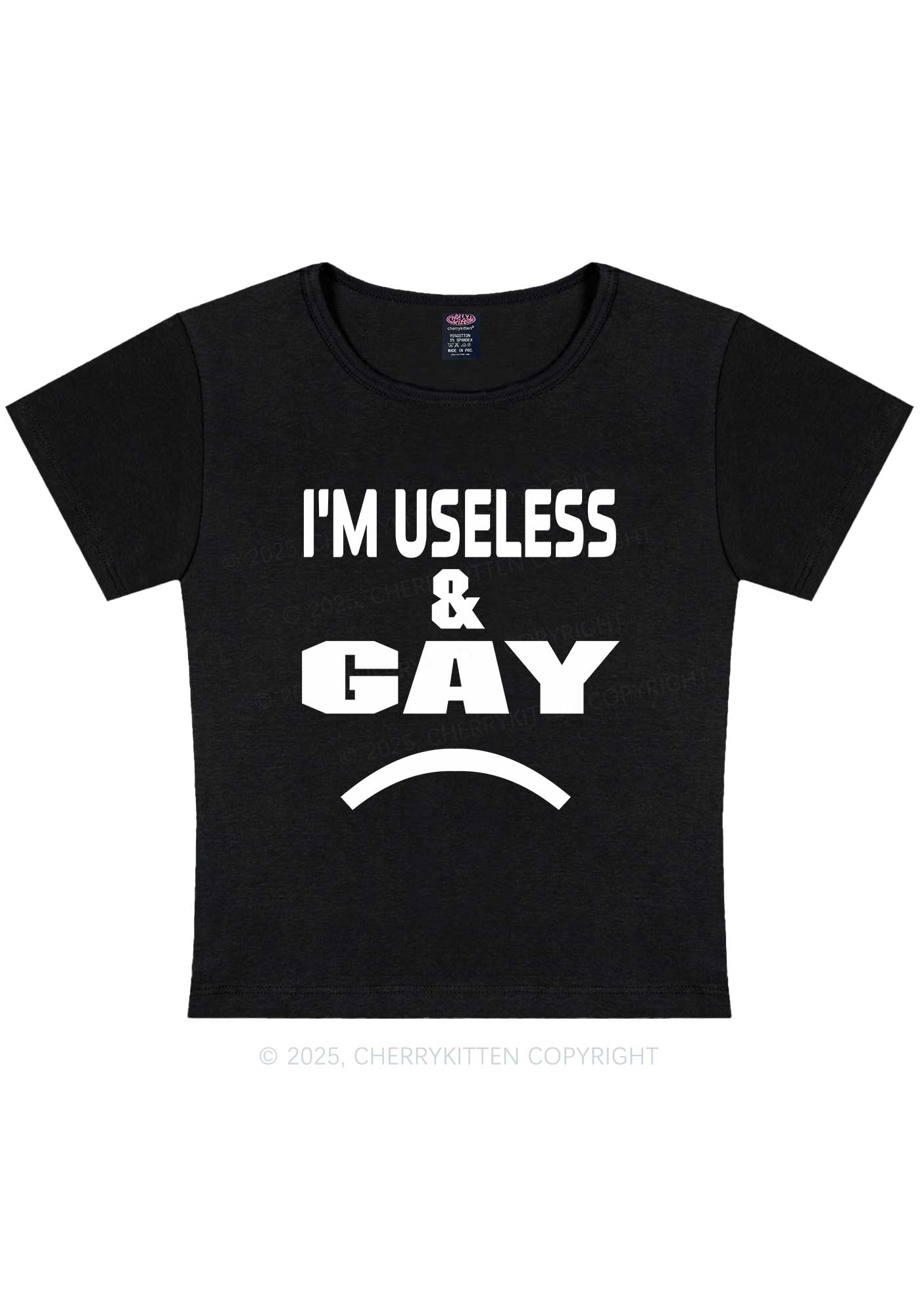 Useless Gay Pride Y2K Baby Tee Cherrykitten