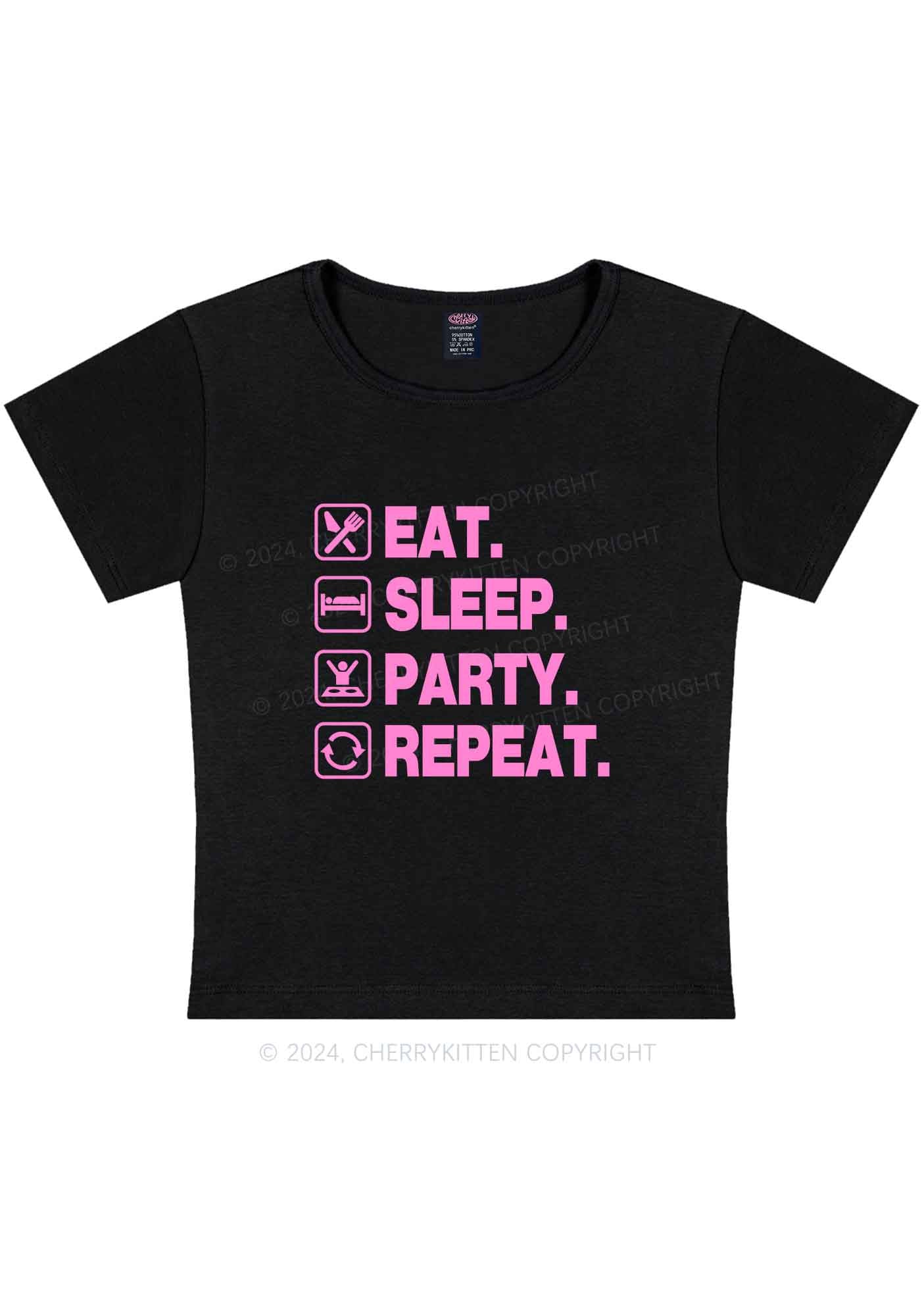 Curvy Eat Sleep Party Repeat Y2K Baby Tee Cherrykitten