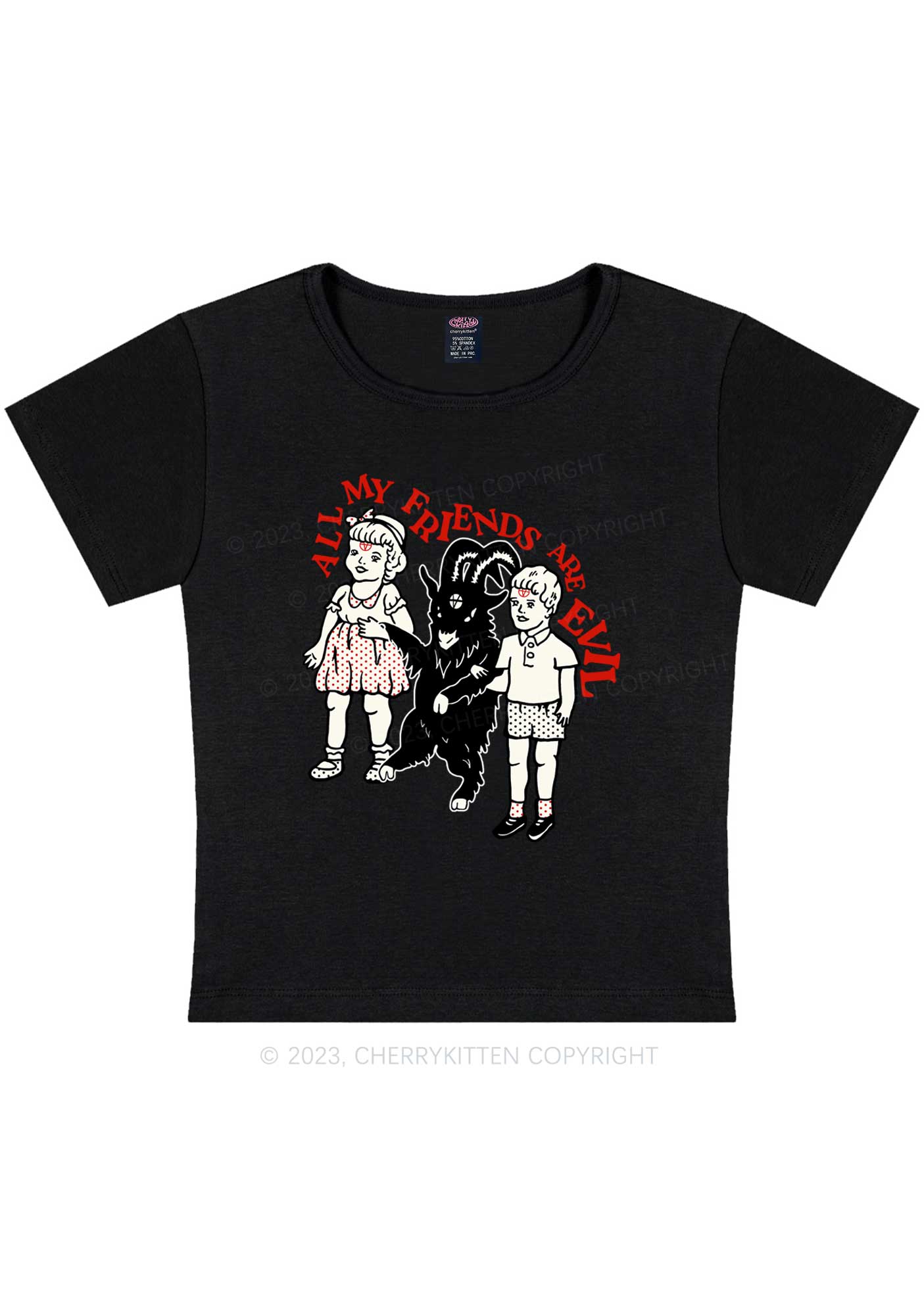 Curvy My Friends Are Evil Y2K Baby Tee Cherrykitten