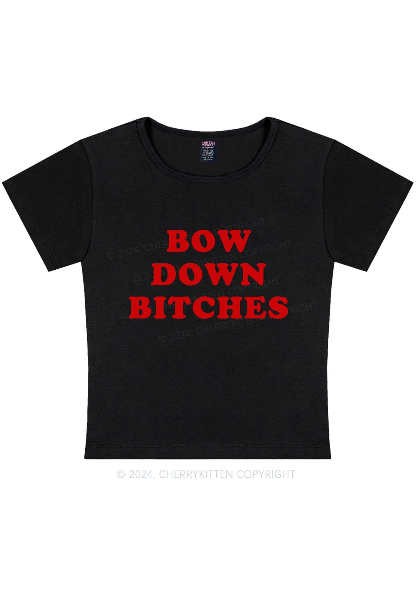 Curvy Bow Down Bxxches Y2K Baby Tee Cherrykitten
