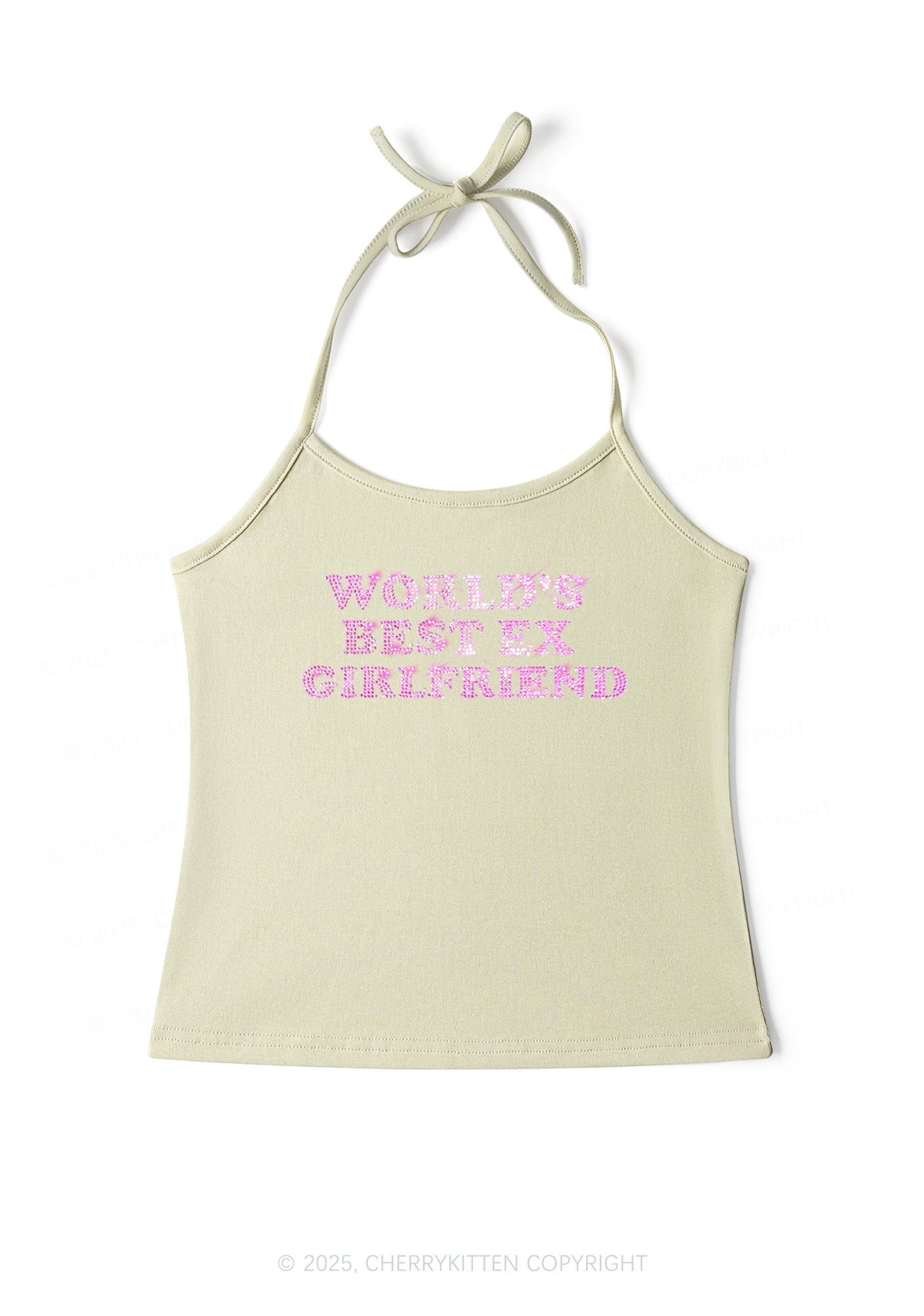 Rhinestone Best Ex Girlfriend Y2K Halter Neck Cami Cherrykitten