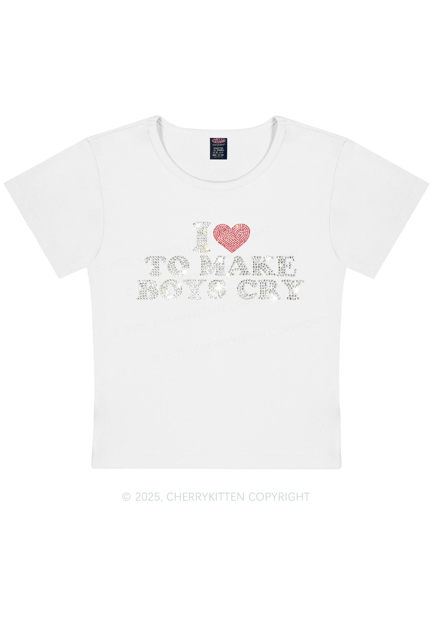 Curvy Rhinestone Love To Make Boys Cry Y2K Baby Tee Cherrykitten