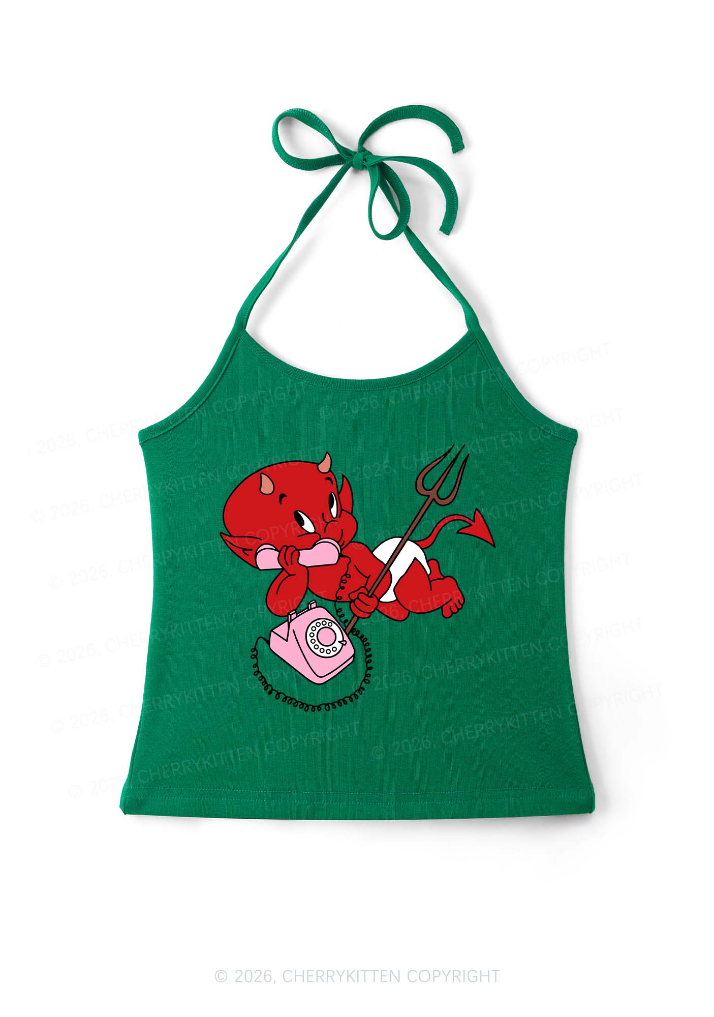 Little Devil On The Phone Y2K Halter Neck Cami Cherrykitten